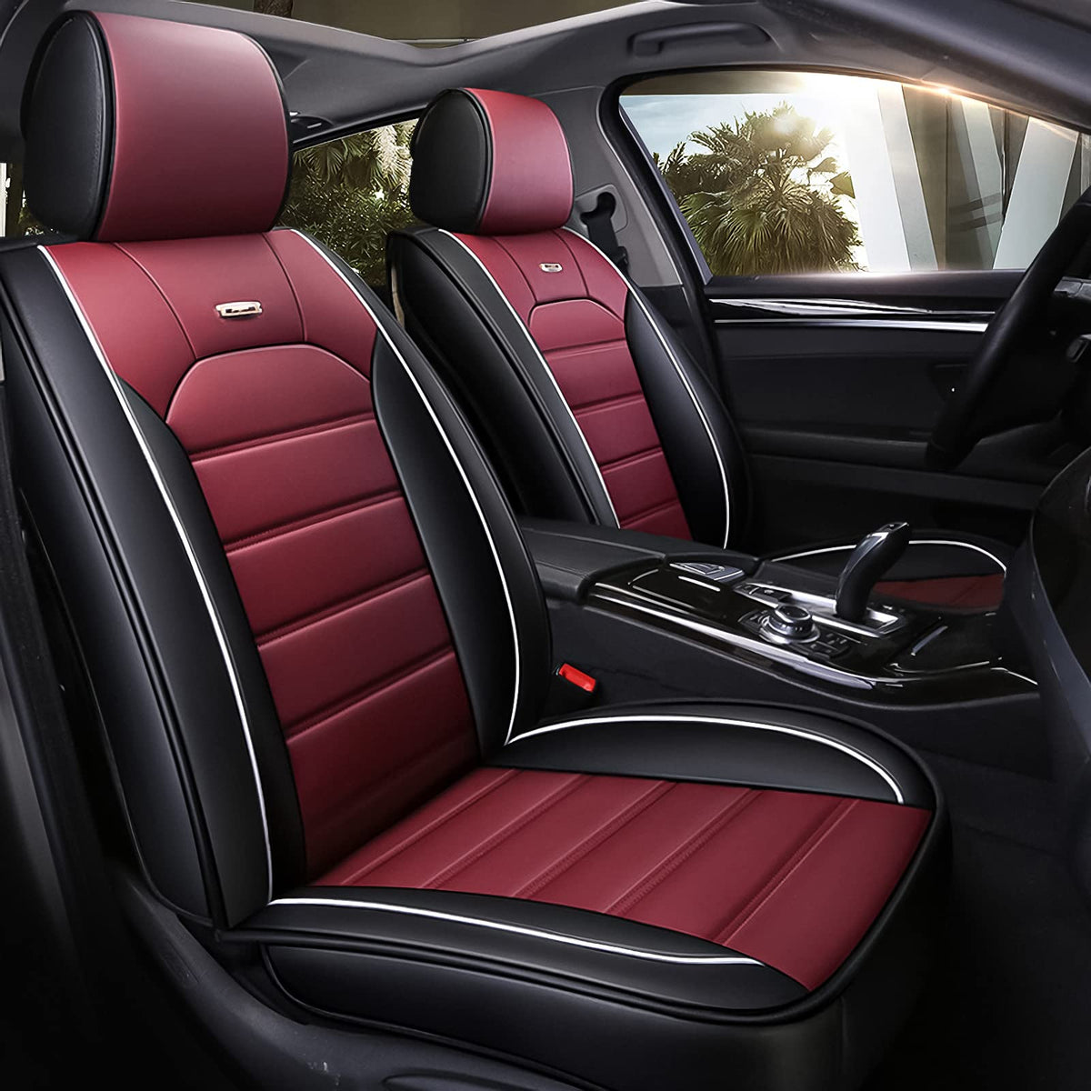Otoez Car Seat Covers Full Set, Leather Automotive Seat Cover For Cars Suv Truck Sedan, Universal Car Interior Cover Protector 5 Seats, Waterproof Front & Rear Seat Cushion (Red)