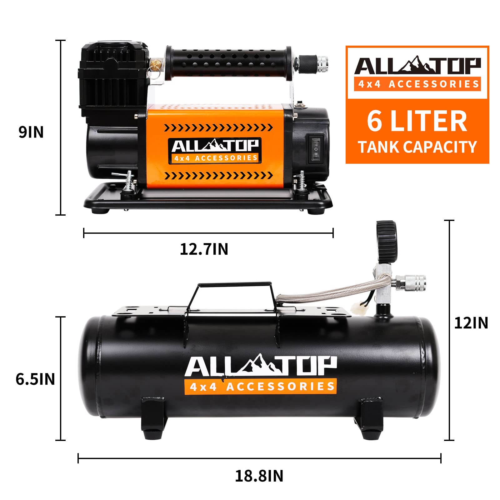 ALL-TOP Air Compressor with 6L Tank Kit,12V Portable Inflator & Oil-Free Steel Tank 6-Liter, Offroad Air Compressor for Truck Ti