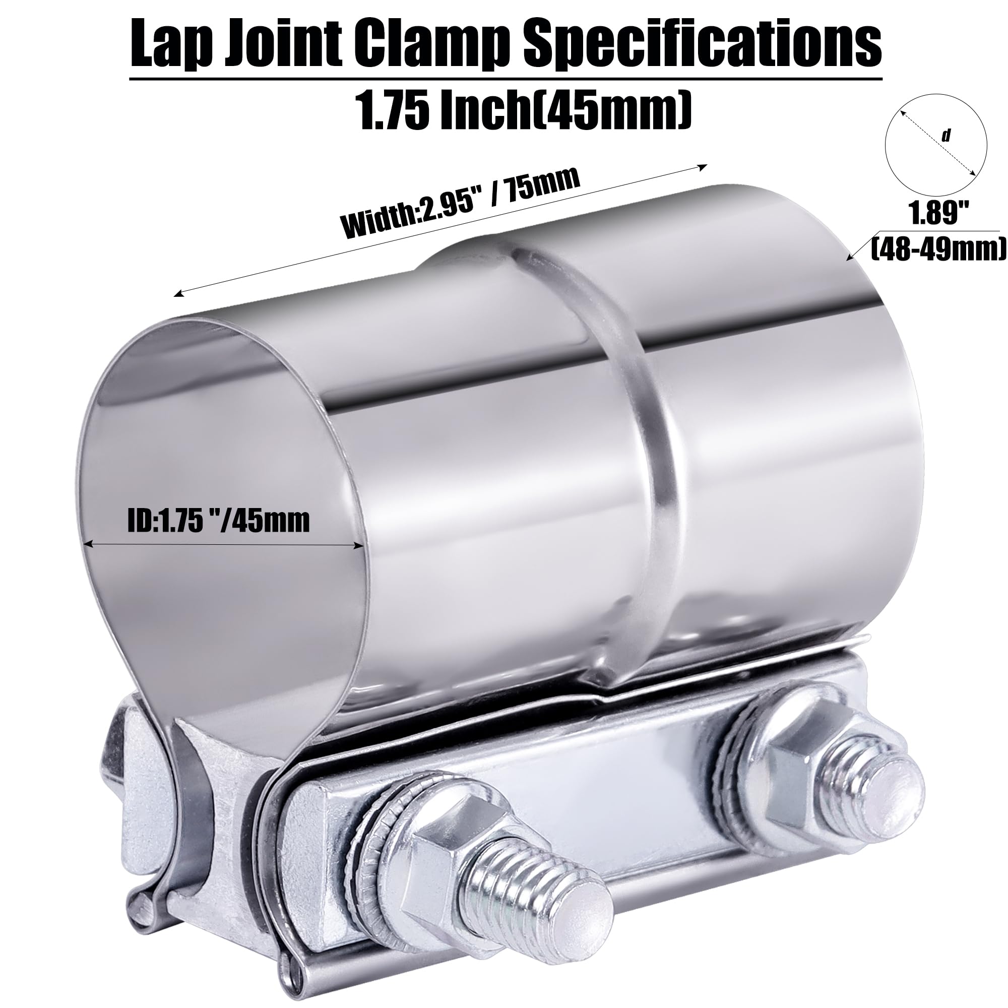 Vitonsbay 3.0 Inch Exhaust Clamp, 3 Inch Lap Joint Exhaust Band Clamp Sleeve Coupler Stainless Steel (2Pcs)
