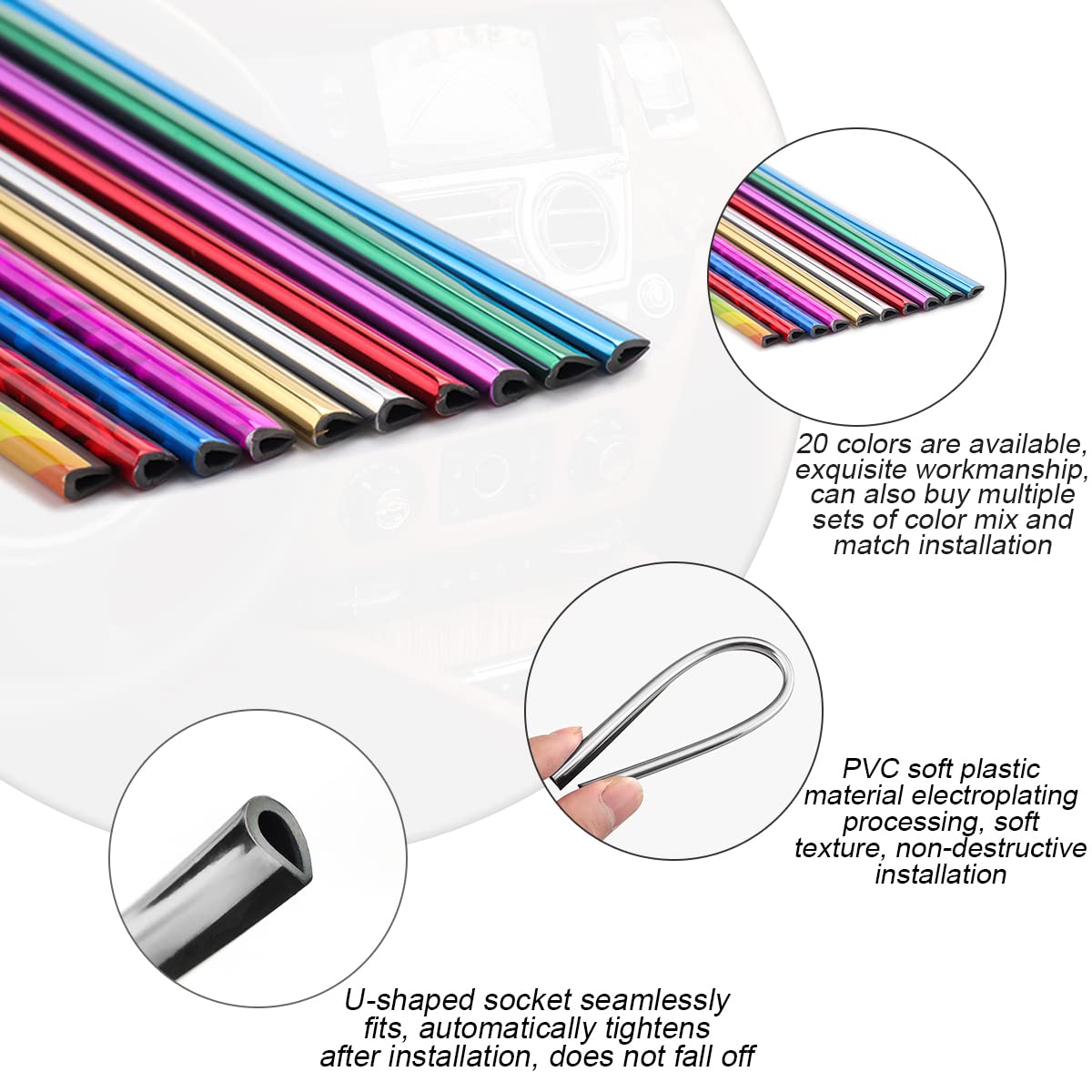 8Sanlione 20Pcs Car Air Conditioner Decoration Strip, Auto Air Vent Outlet Chrome Diy Trim Strips, Waterproof Moulding Bendable