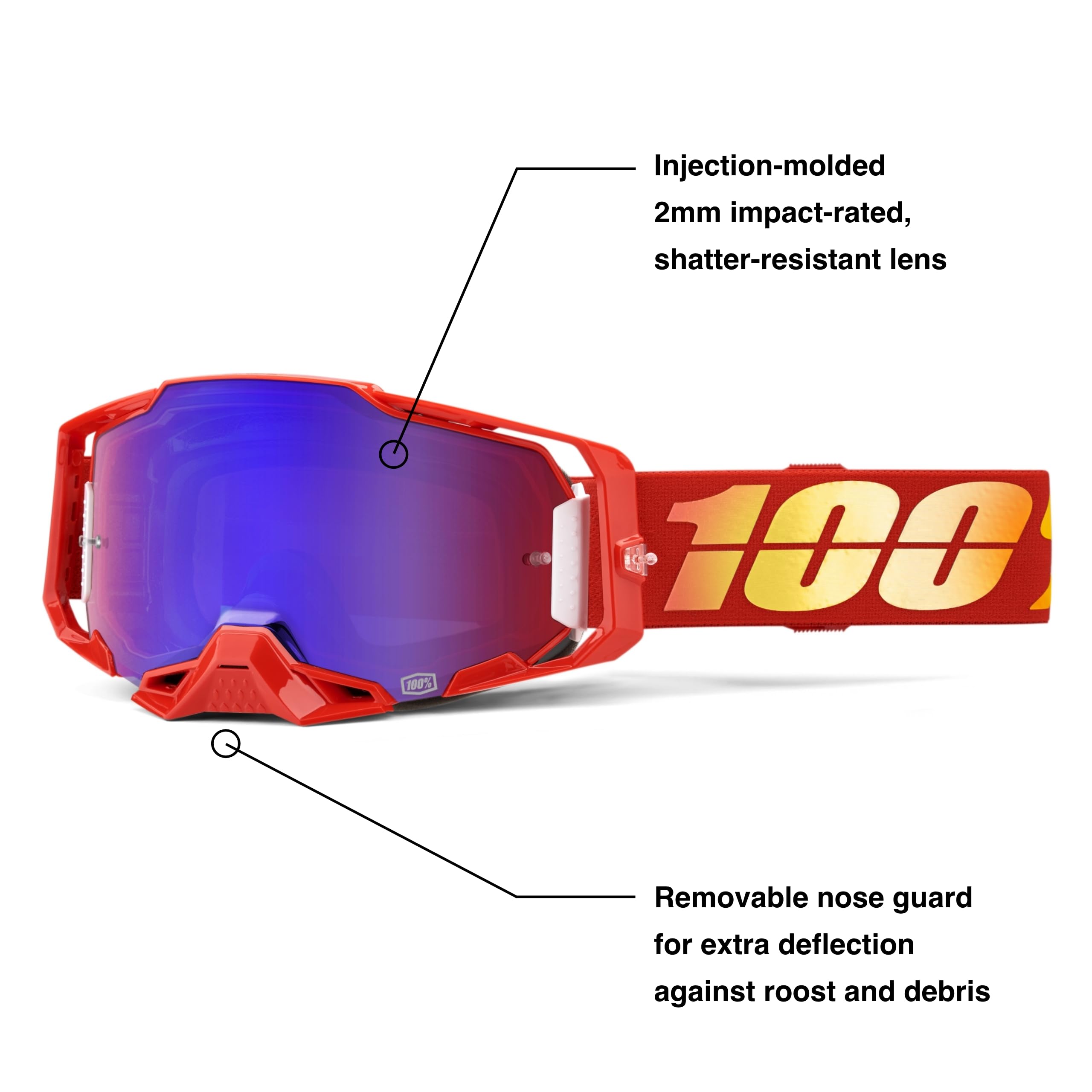 100% Armega Goggles - Eyewear For Dirt Bikes, Motocross, Motorcycle, & Bike Sports - Durable Mountain Biking Goggles - Nuketown,