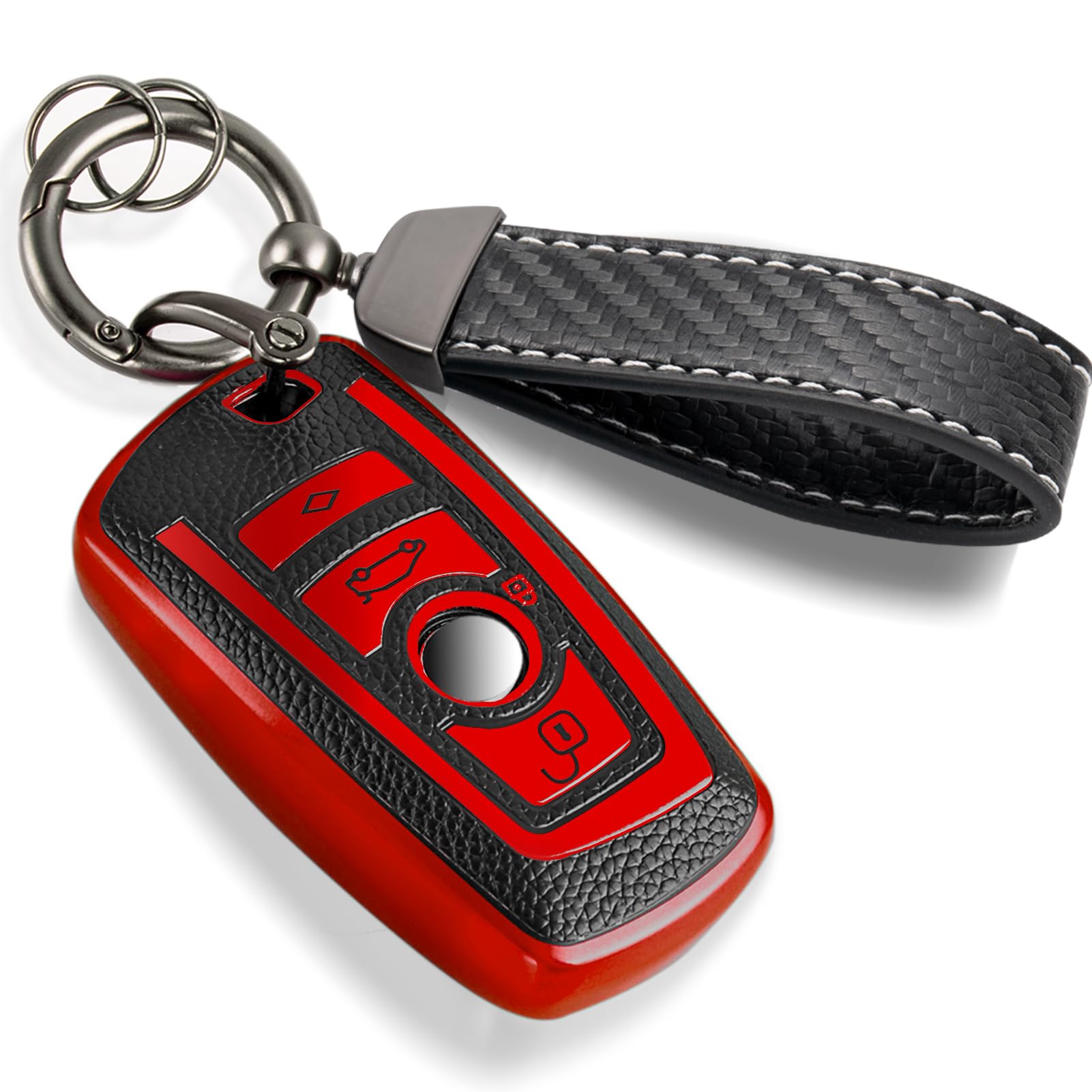 Ctrinews For Bmw Key Fob Cover With Carbon Fiber Style Belt Keychain, Upgraded Soft Tpu Surface Grain Key Case For Classic Bmw K