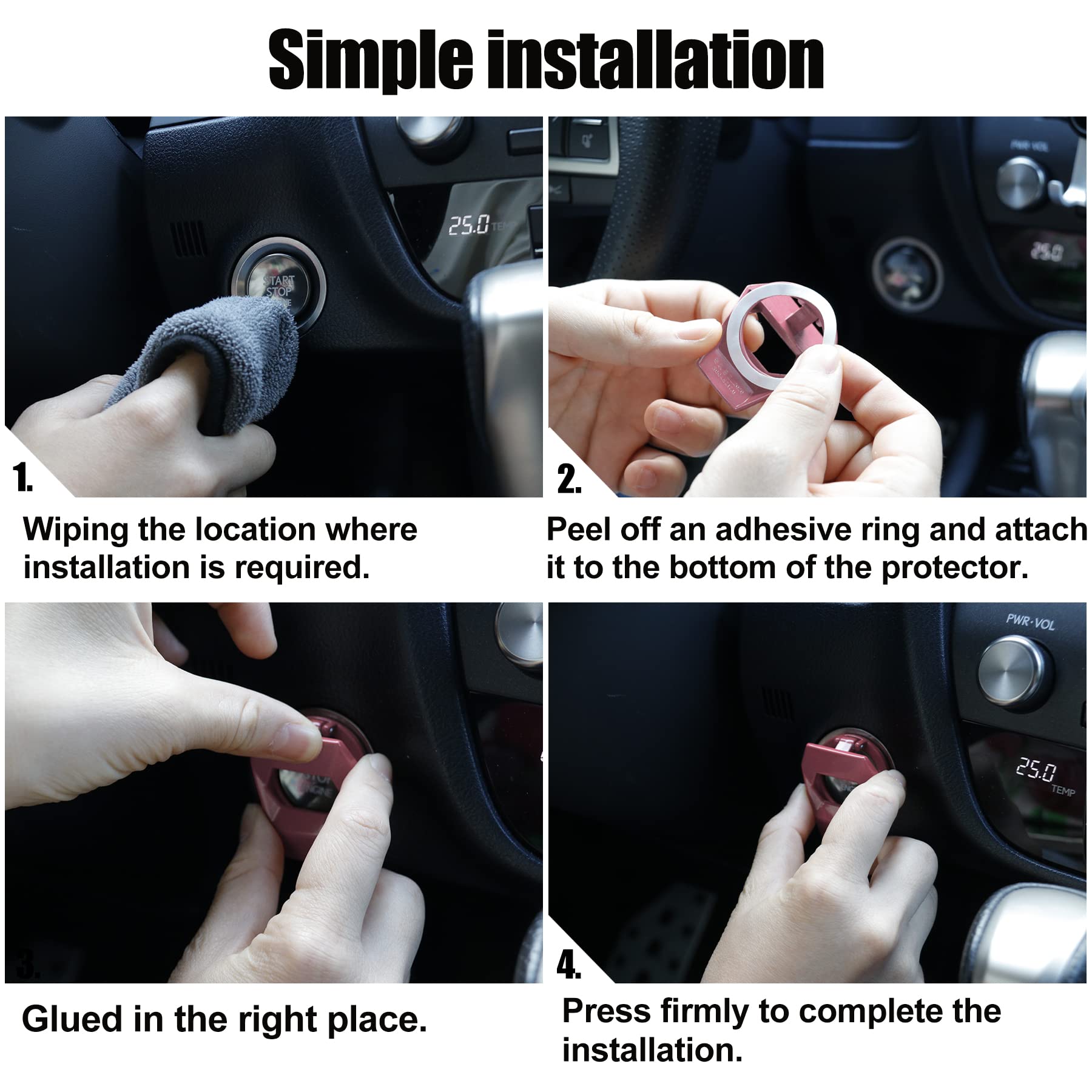 Singaro Universal Engine Start Stop Button Cover, Car Power Control Zinc Alloy Trim, One Button Start Button Cover Interior Accessories(Pink)