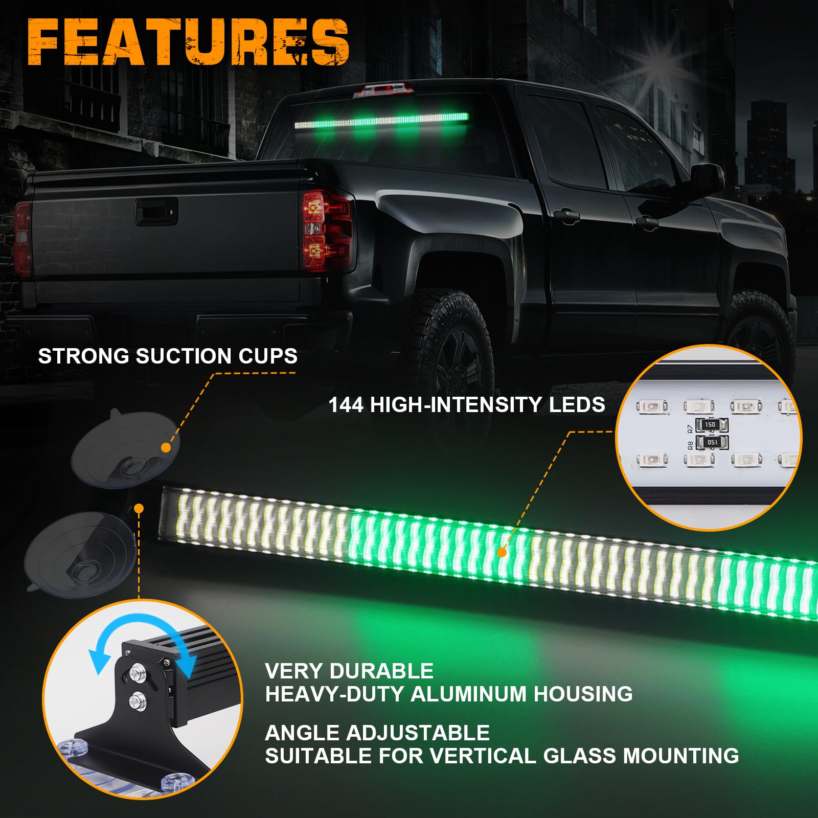Xridonsen Green White 35 Inch Traffic Advisor Light Bar 144 Led Emergency Warning Flashing Safety Interior Windshield Strobe Lig
