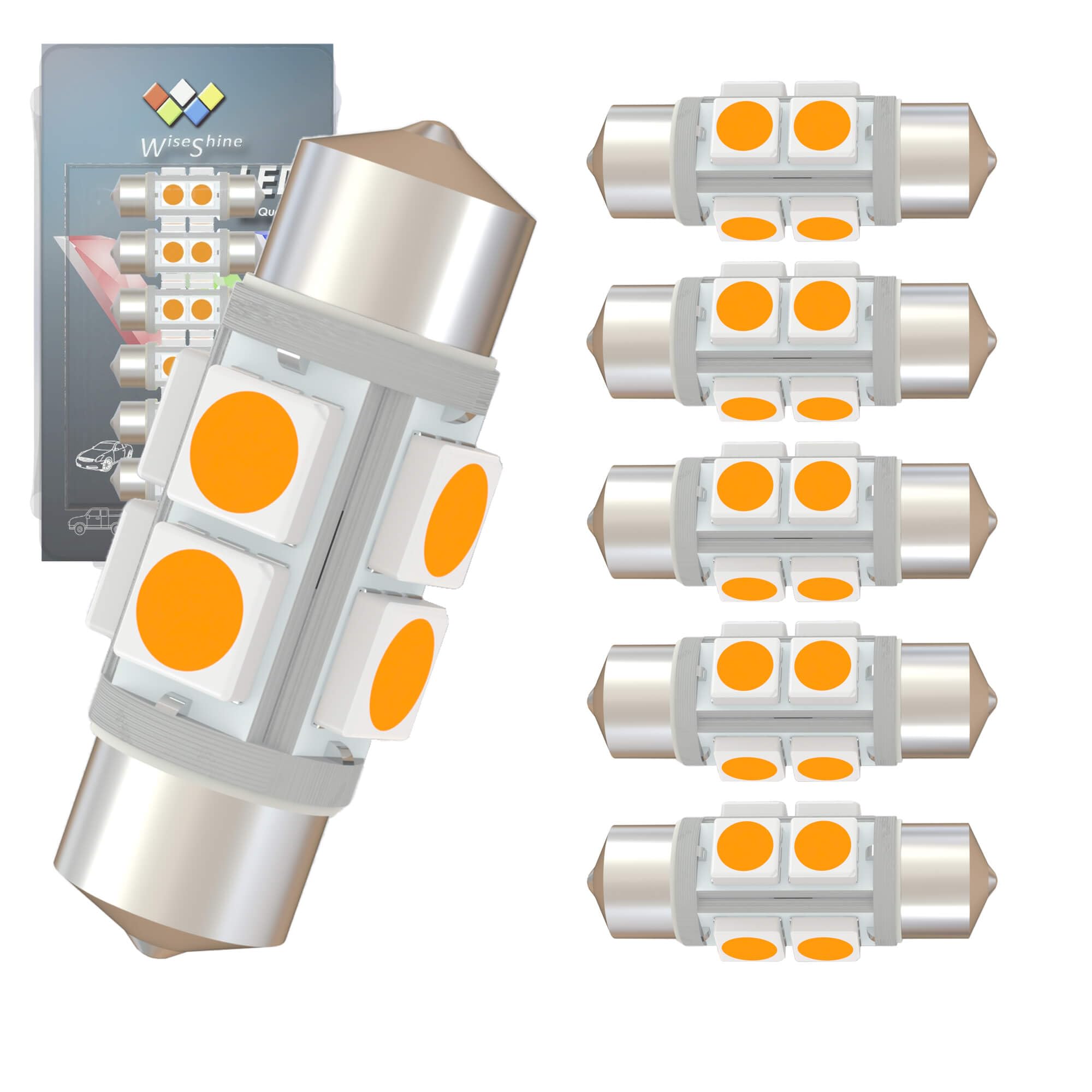 Wiseshine DC 24V 38mm 6418 LED Festoon Bulb 6411 C5W LED Bulbs Gold Amber for Truck Interior Dome Door Trunk Lights (Pack 6)