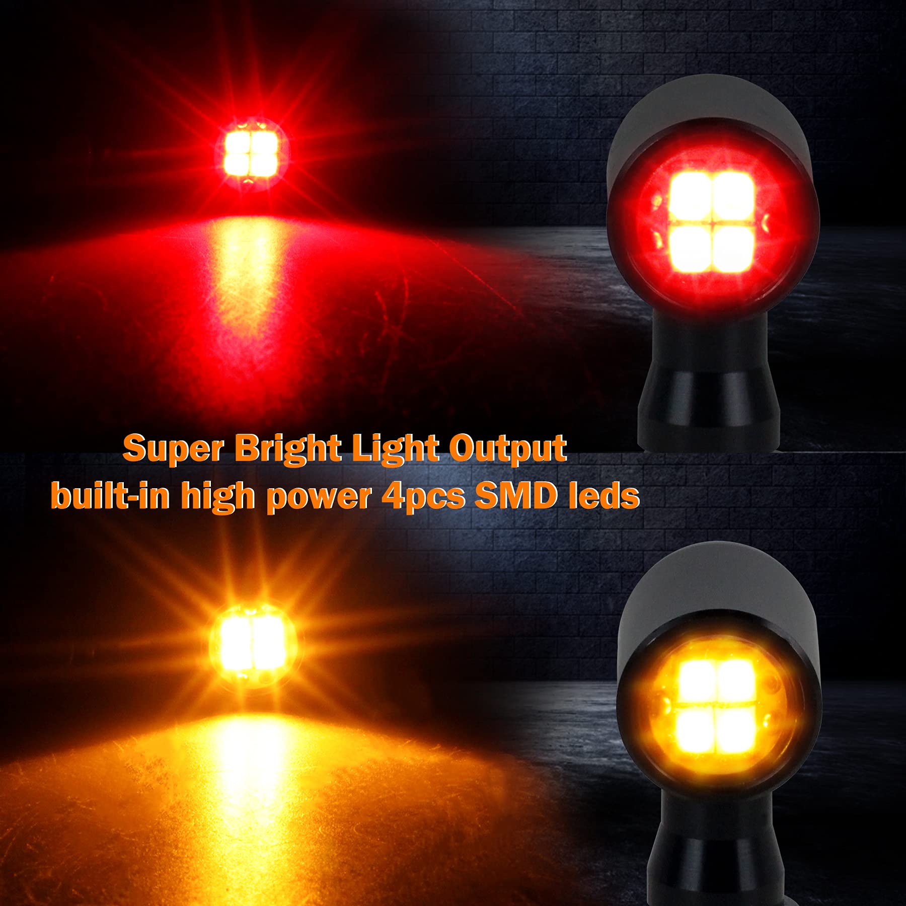 Quasco Front Rear Motorcycle Turn Signals, Mini Size Led Brake Tail Lights Universal Compatible With Harley Honda Suzuki Triumph