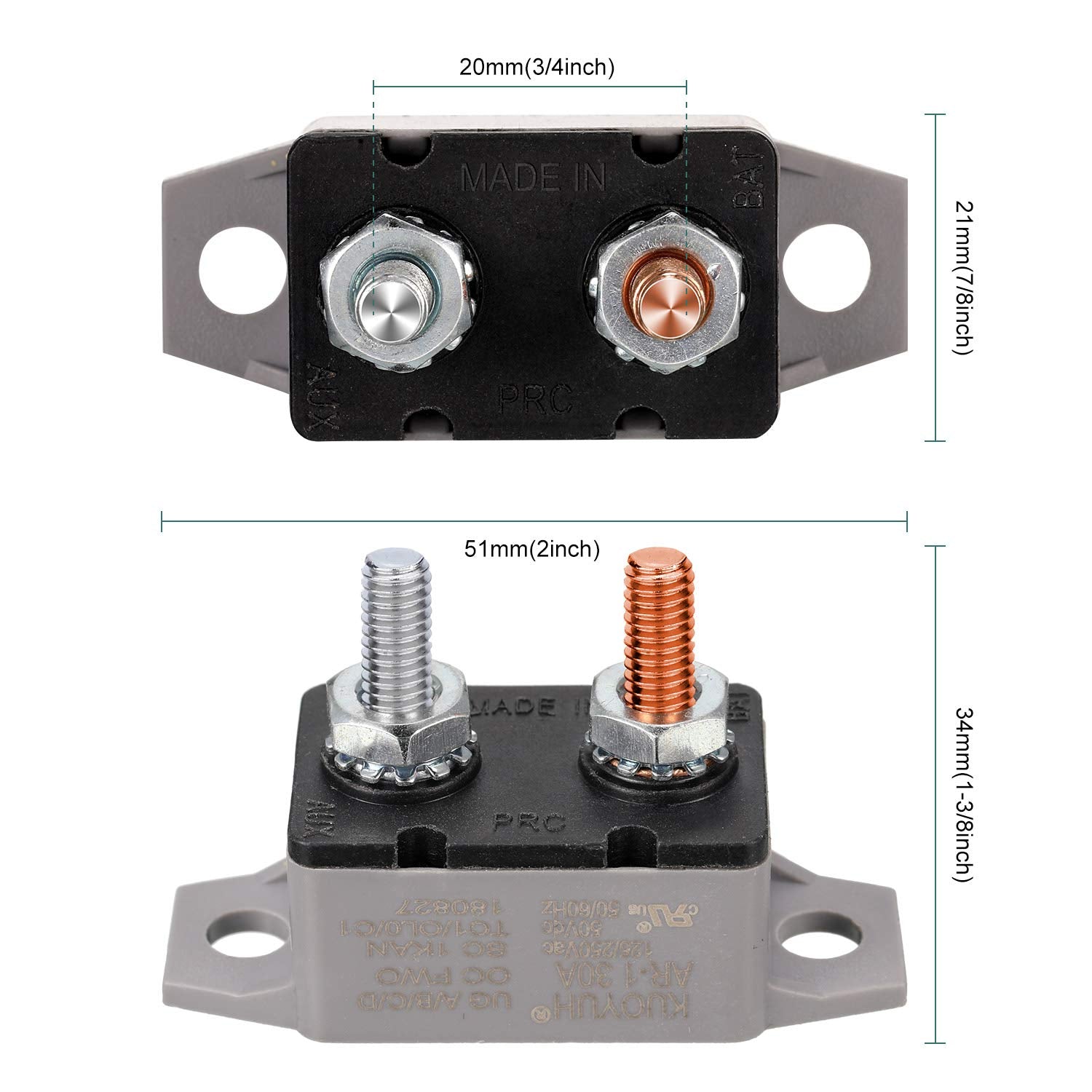 4 Pieces Dc 12V - 24V Automatic Reset Circuit Breaker Circuit Breaker With Cover Stud Bolt For Automotive And More (40 Amp)