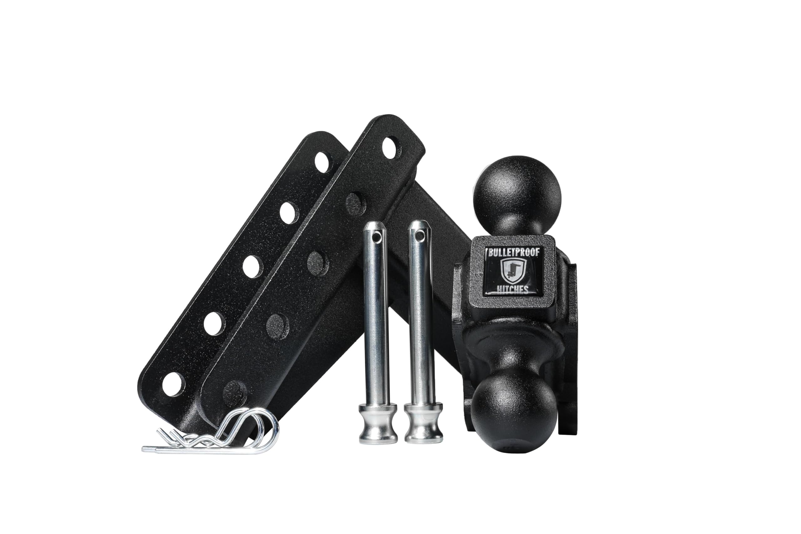 Bulletproof Hitches 2.5'' Adjustable Medium Duty (14,000Lb Rating) 4'' Drop/Rise Trailer Hitch With 2'' And 2 5/16'' Dual Ball (
