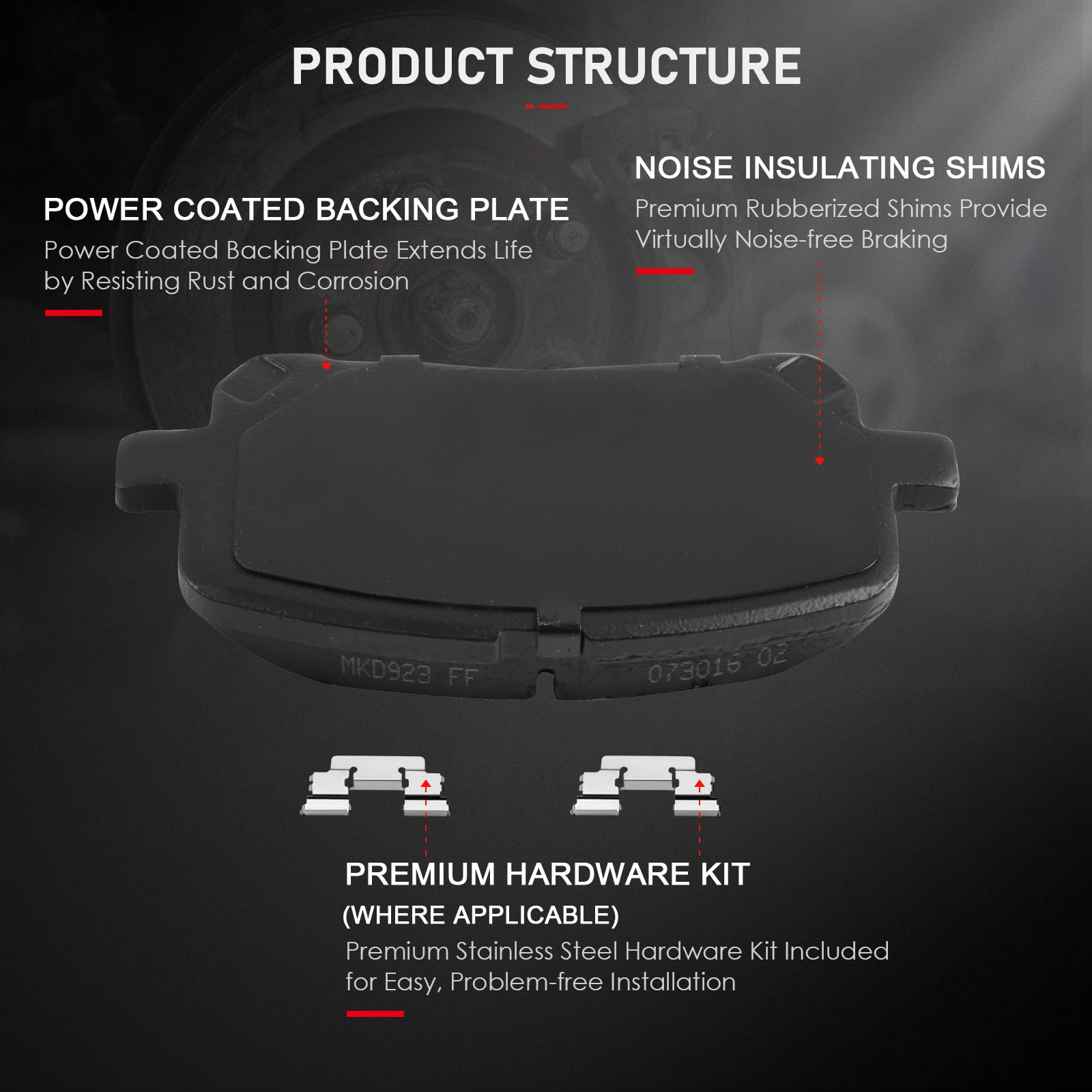 Cciyu D923 4Pcs Front Ceramic Brake Pads Kits 2003-2008 For Pontiac Vibe,2003-2008 For Toyota Corolla,2003-2008 For Toyota Matri