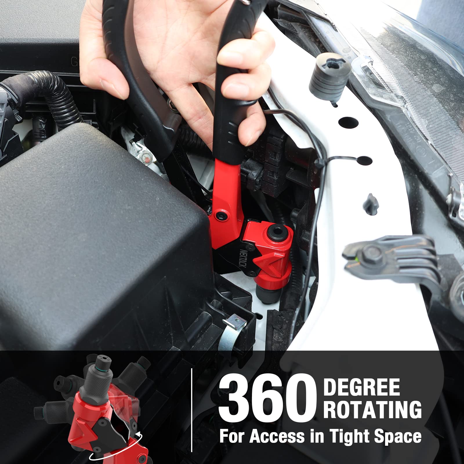 NEXTACK Rivet Gun Kit, Heavy Duty Pop Rivet Gun with 360 Degree swivel Head for Tight Space, 4 HSS Drill Bits, 200 Assorted Rive