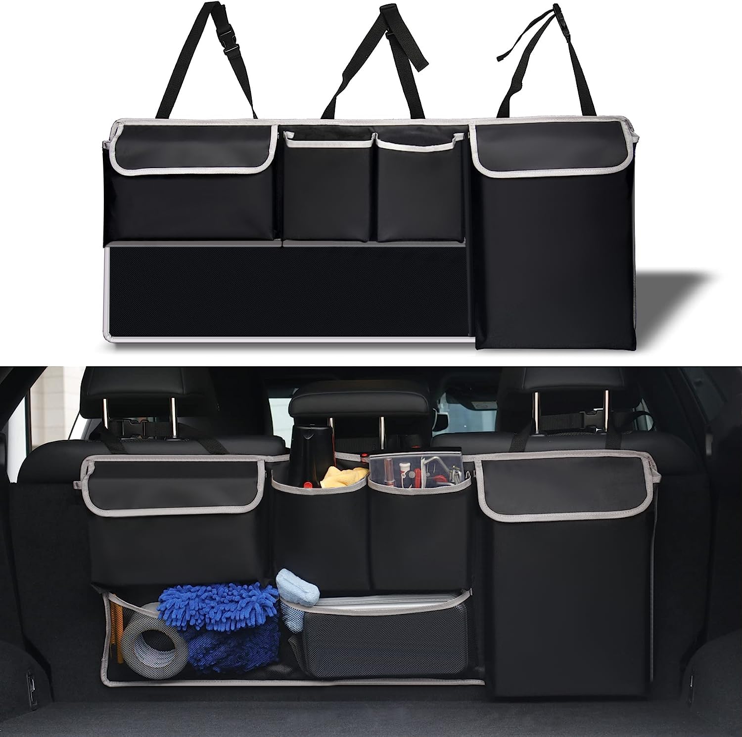 Uyye Trunk Hanging Organizer,Backseat Bag, Car Interior Accessories With 4 Pockets & 2 Mesh Pouches For Groceries, Will Provides