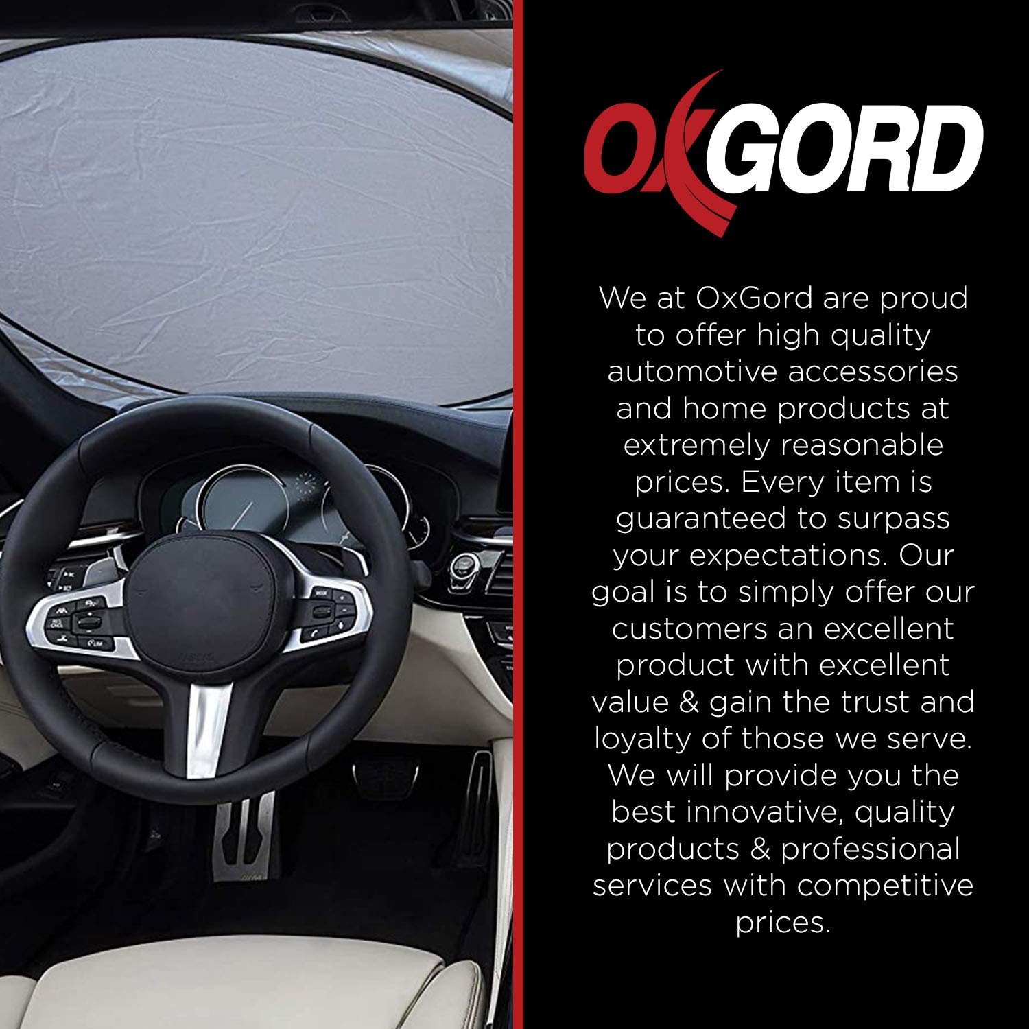 OxGord Front Windshield Sun-Shade for Car - Collapsible & Foldable Dashboard Reflector Shield for Small and Large Vehicles