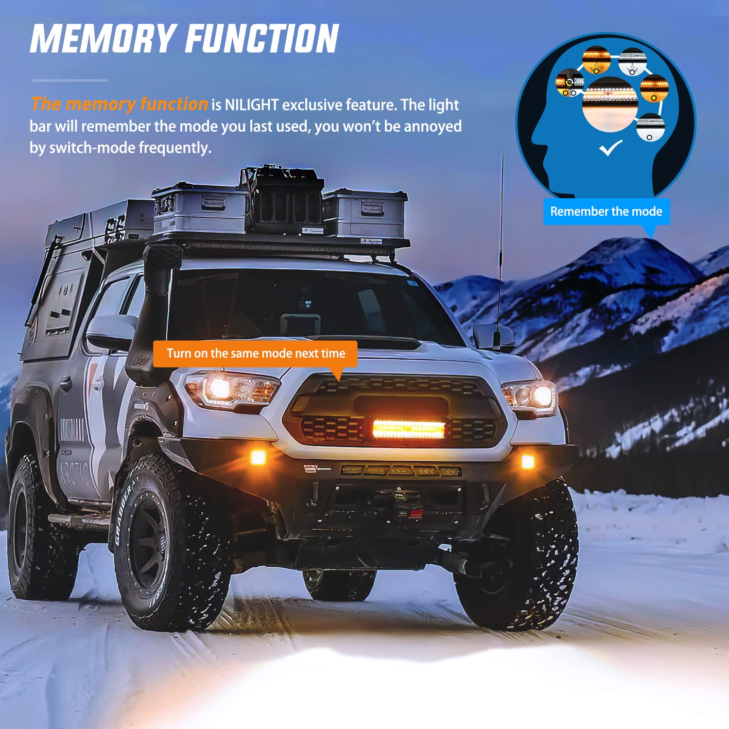 Nilight 12Inch 300W Led Light Bar 2Pcs 4Inch 60W Light Pods Amber White Strobe 6 Modes Memory Function Reset Function Off Road T