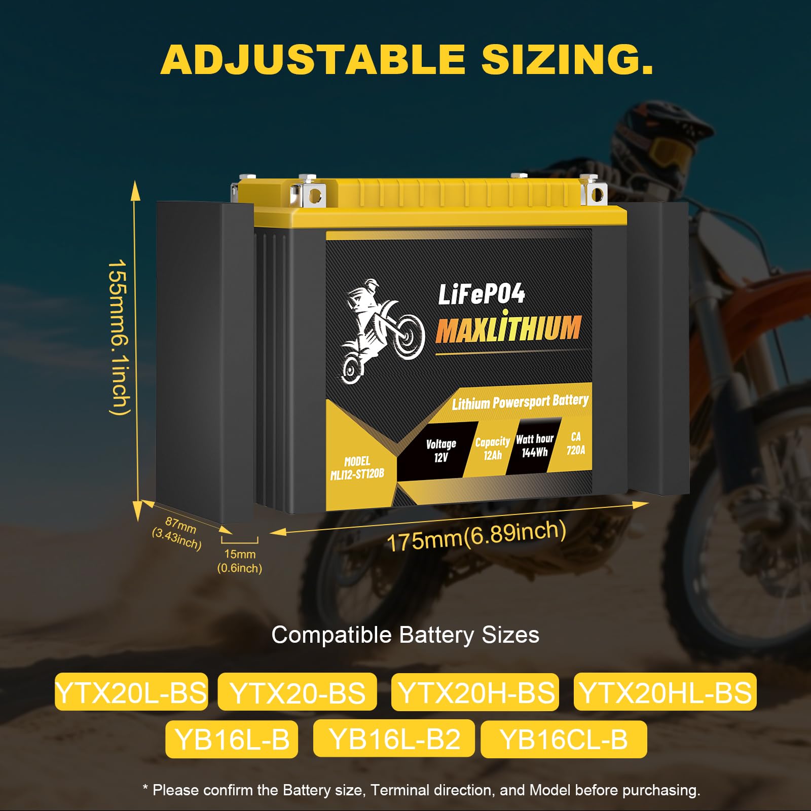 YTX20L-BS/YTX20-BS 12V 12Ah 720A Lithium Powersports Battery with Smart BMS, YTX20H-BS/YTX20HL-BS, Compatible ATV, UTV, Scooter,