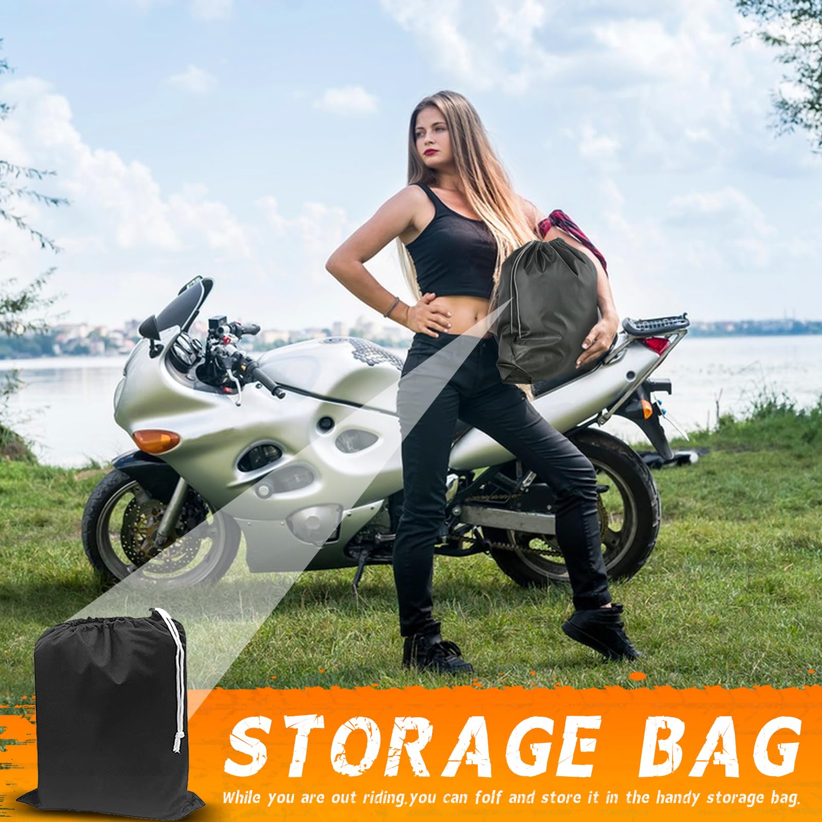 Tokept Motorcycle Cover All Season Universal Waterproof Sunscreen Outdoor Protection with Lock-Holes & Storage Bag Fits up to 96