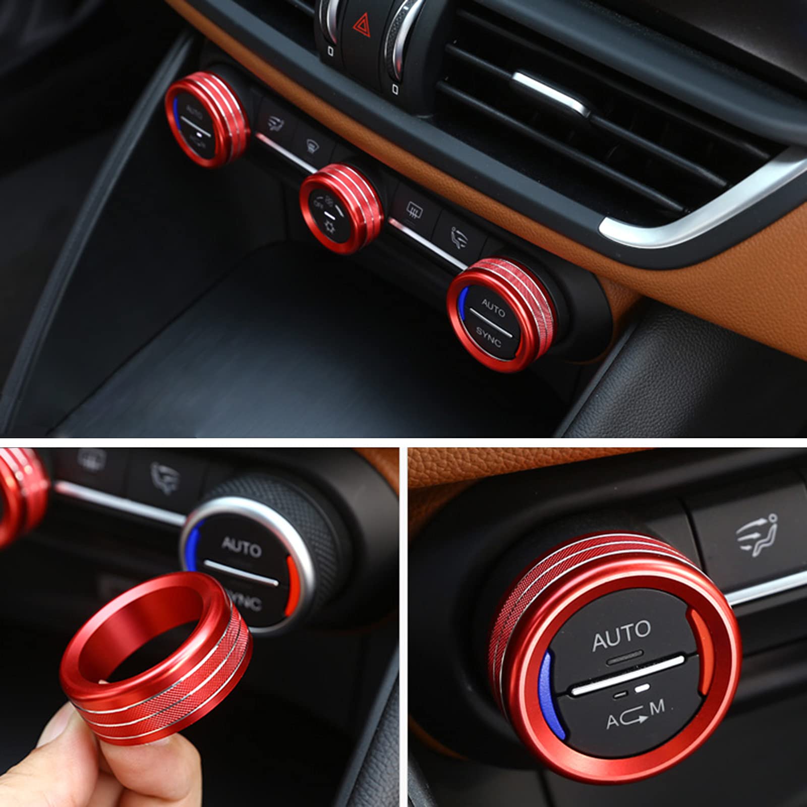3Pcs Car Ac Knob Trim Air Conditioner Audio Cover Rotary Decoration Ring Sticker Decal Fit For Alfa Romeo Giulia 952 Stelvio 949