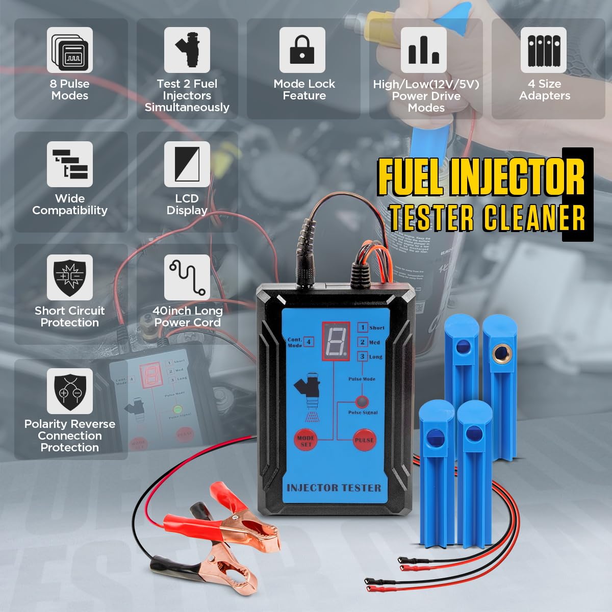 Fuel Injector Tester Cleaner Tool Kit 8 Pulse Modes Injector Tester 2 Fuel Injector Test Simultaneously Diy Cleaning Tools With