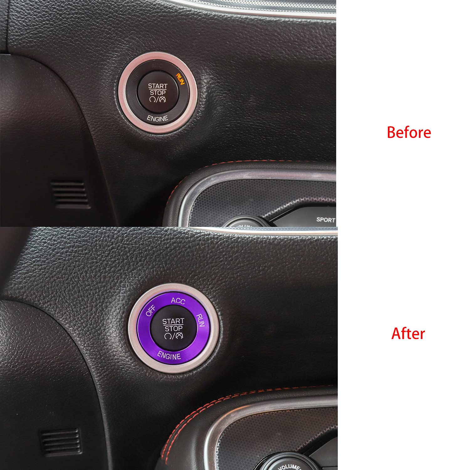 Keptrim For Challenger Charger Engine Start Stop Trim For 2010-2020 Dodge Challenger/Charger Ram, For 2014 Durango, Purple Aluminum Alloy 1Pc