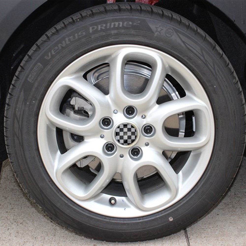 Ijdmtoy Black/White Checker Pattern Style Wheel Center Cap Covers Compatible With Mini Coopers R50 R51 R52 R53 R55 R56 R57 R58 R