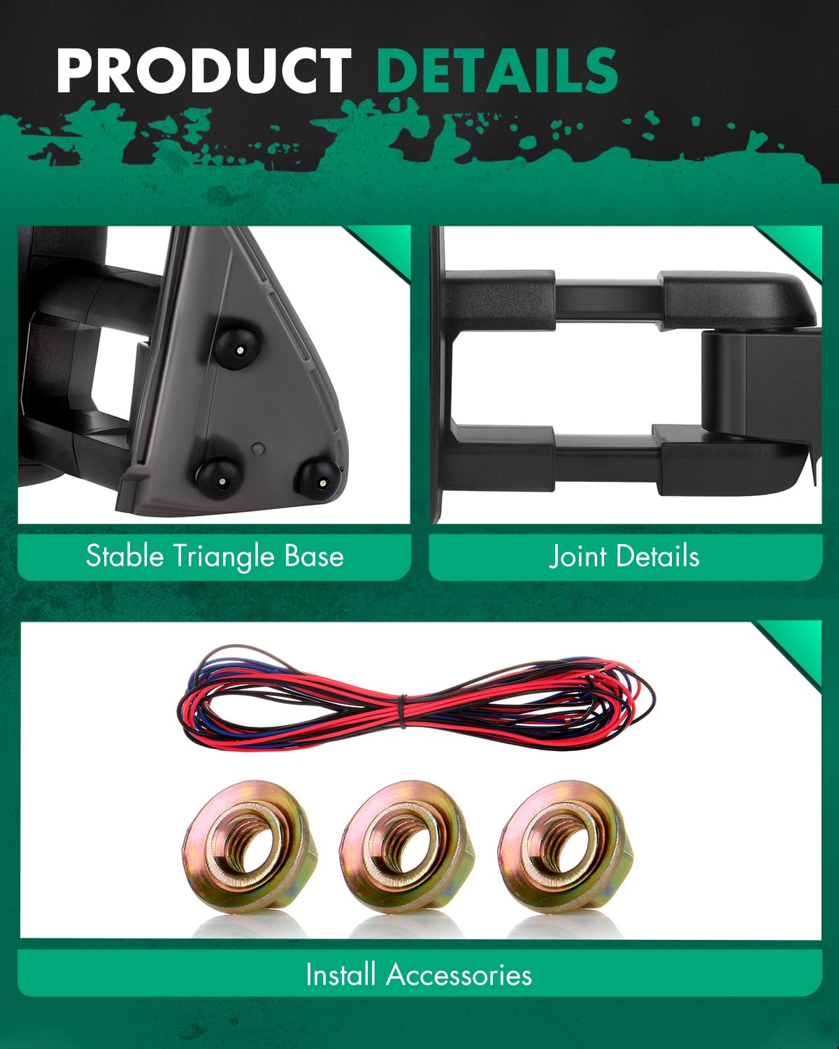 Scitoo Black Side Mirror For 99-02 For Chevy/For Gmc Silverado/Sierra Power Heated Led Turn Signal Towing Mirrors Pair Set