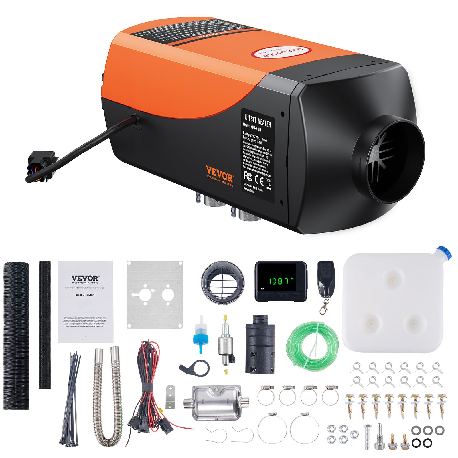 VEVOR Diesel Air Heater, 12V 5KW Diesel Heater with Remote Control and LCD, 10L Fuel Tank Diesel Parking Heater, Rapid Heating a