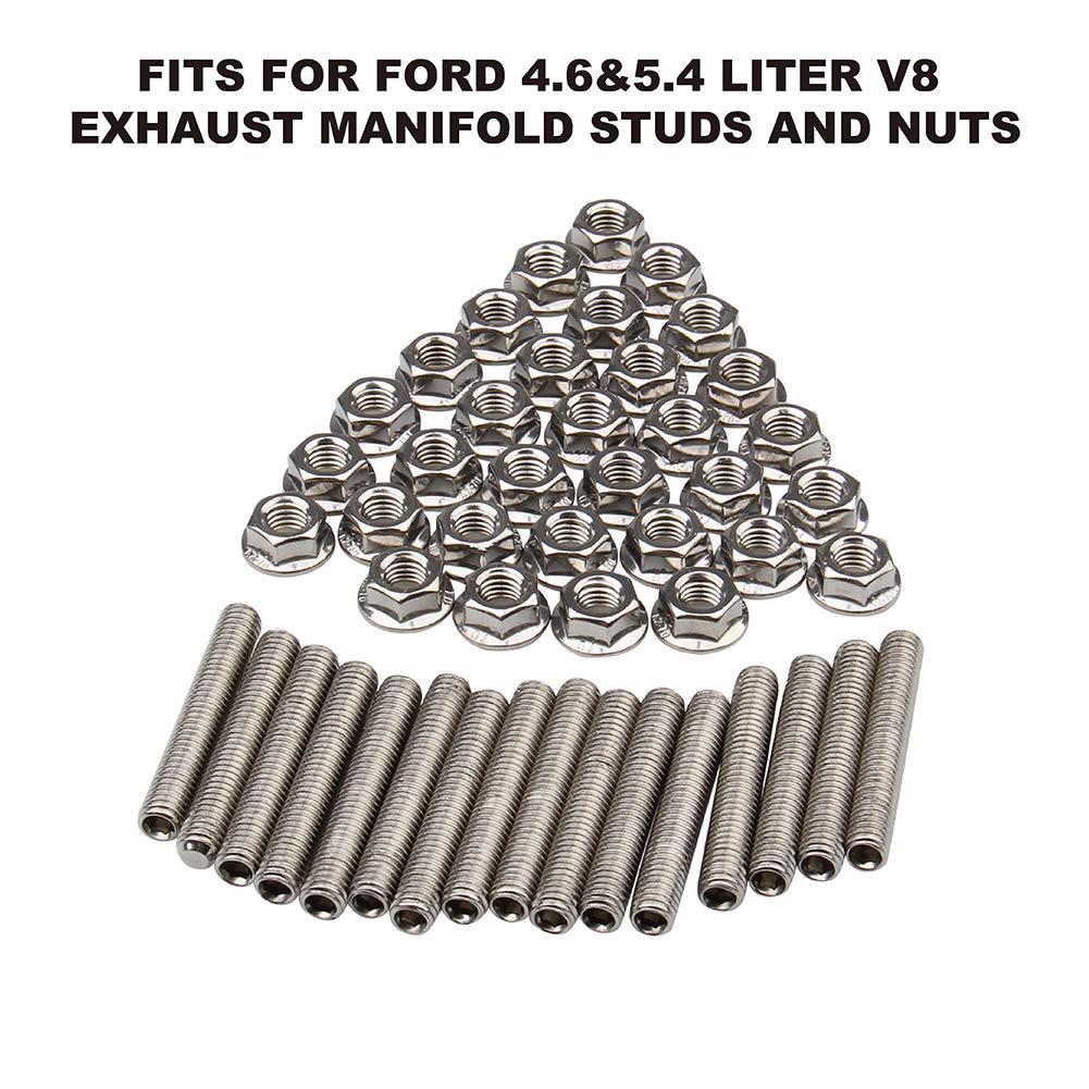 Big-Autoparts 16 Pcs Stainless Steel Exhaust Manifold Stud Nuts Kit Compatible With Ford 4.6 5.4 Liter V8,Compatible With Ford 4.6L 5.4L F150 F250 Manifolds M8*1.25 Exhaust Stud