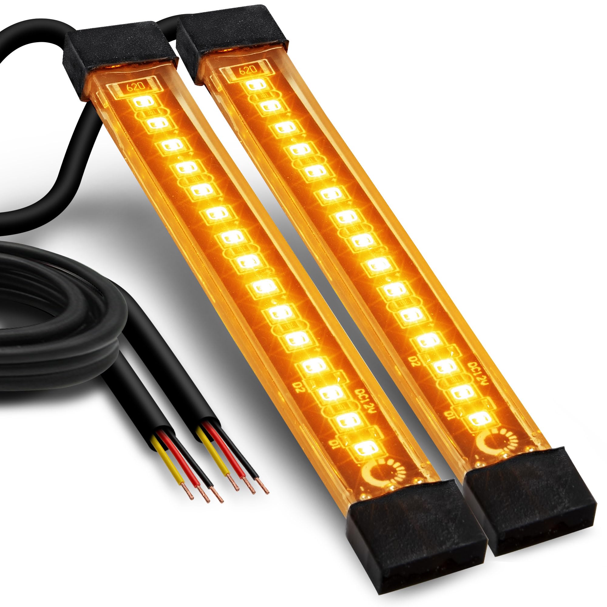 True Mods 2Pc 5'' Amber Led Motorcycle Running & Turn Signal Tail Light Strip Kit [Waterproof] [Single Row] [50% Drl] [100% Blin