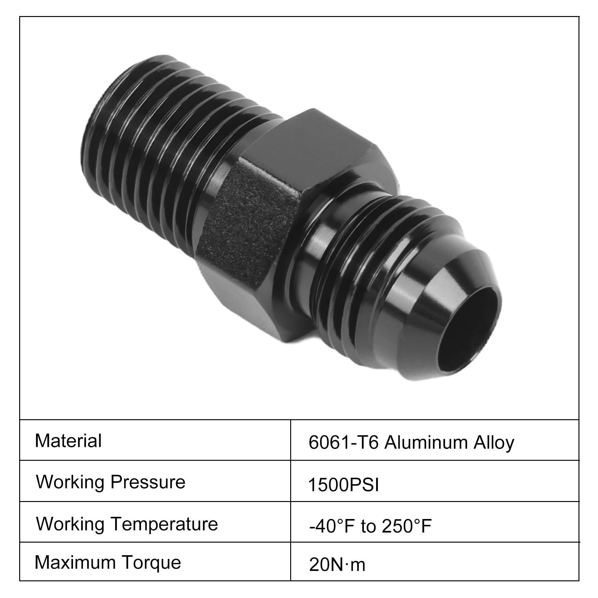 Evil Energy 6An Male Flare To 1/4'' Npt Pipe Fitting Adapter Straight Aluminum Black