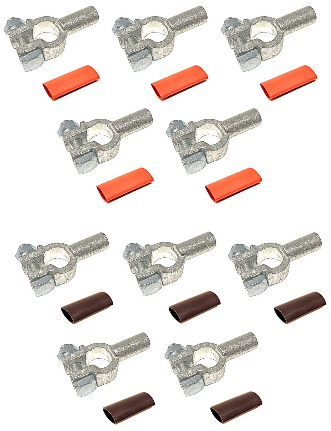 1/0 Gauge 5 Pairs Positive And Negative (+/-) Pure Copper Top Post Battery Cable Ends Terminal Connectors + Dual Wall Adhesive H