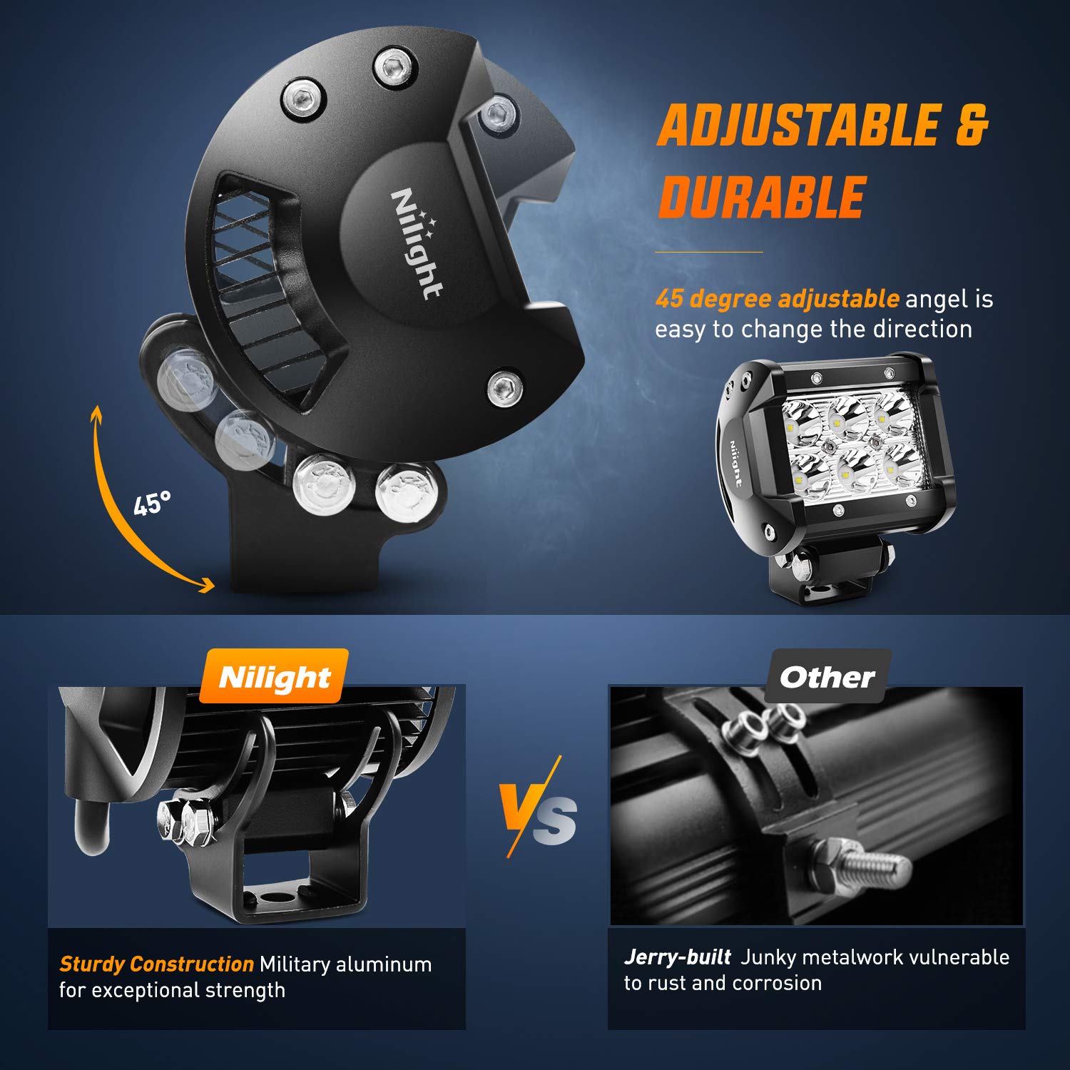 Nilight 4Pcs 4 Inch 18W Spot Led Light Bars Led Work Lights Led Fog Lights Off Road Driving Lights With Off Road Wiring Harness