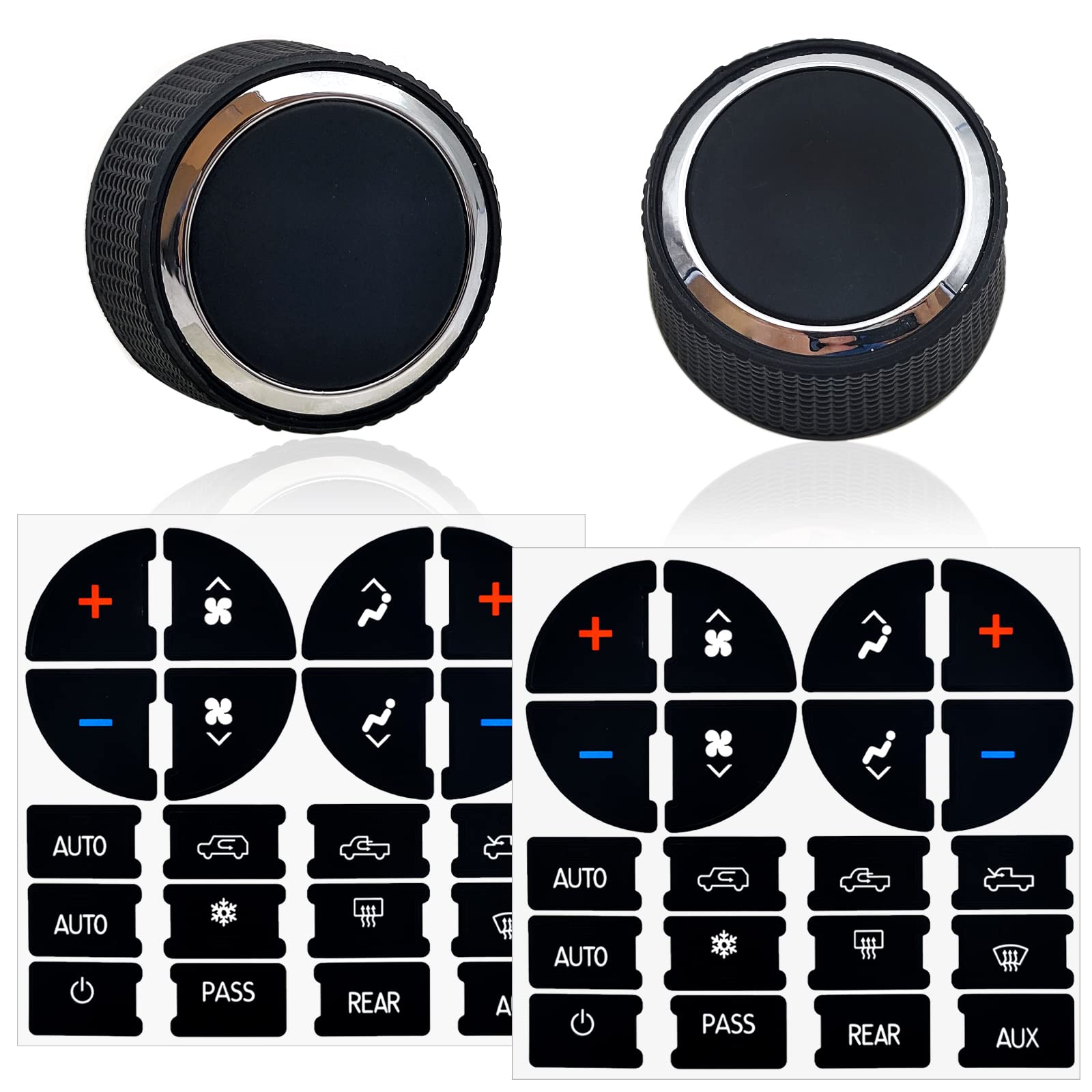 2 Packs Rear Radio Volume Control Knob With Ac Dash Button Sticker Repair Kit (2 Packs) For Gm 22912547 And Compatible With 07-14 Chevrolet Chevy Gmc Buick Cadillac