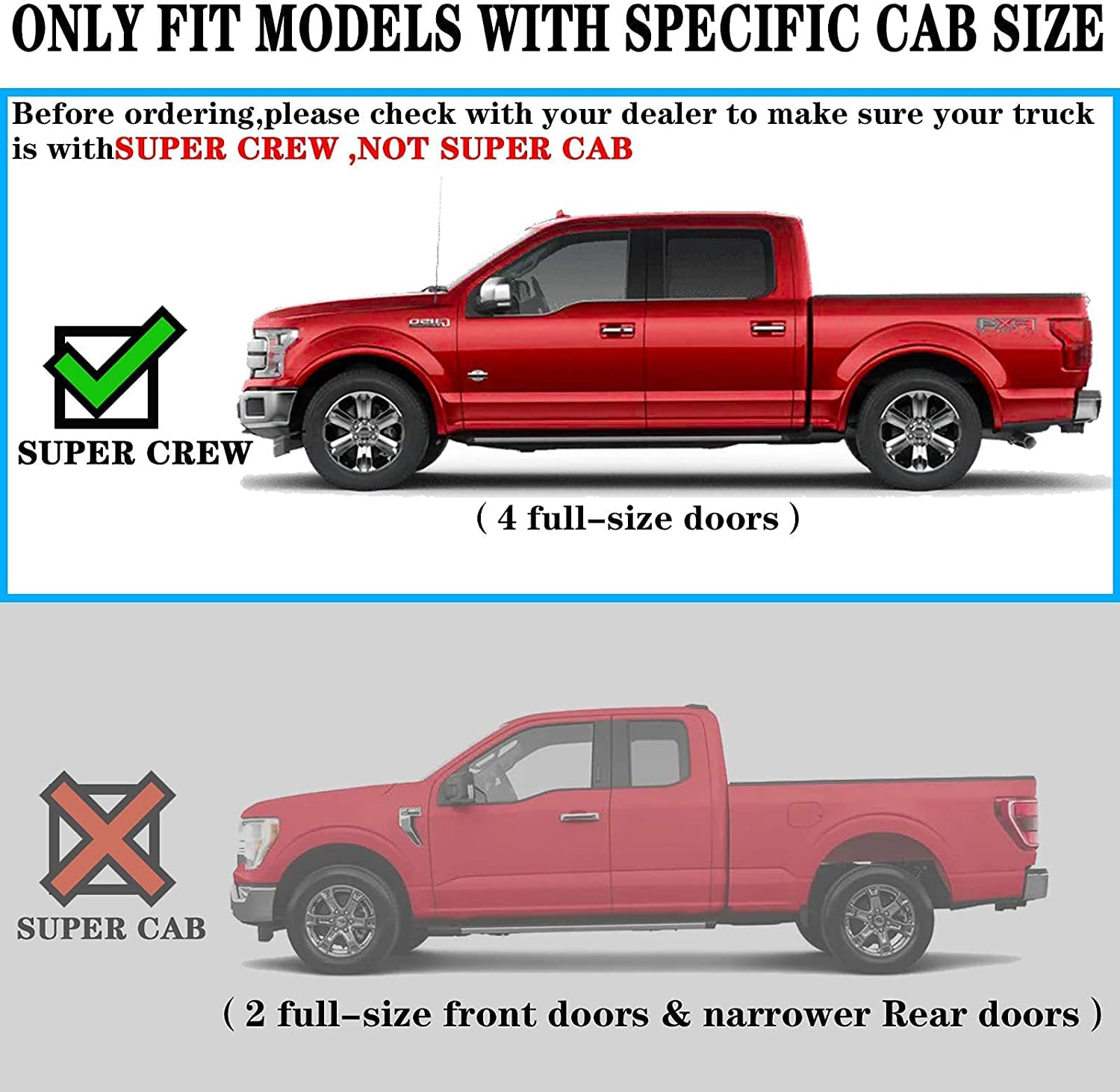 Comnova Pair Running Board Nerf Bar For 15-24 Ford F150 Crew Cab(4 Full Size Doors) Side Steps,Width 6 Inches V Style (15-20 Ford F150 Superduty Crew Cab)