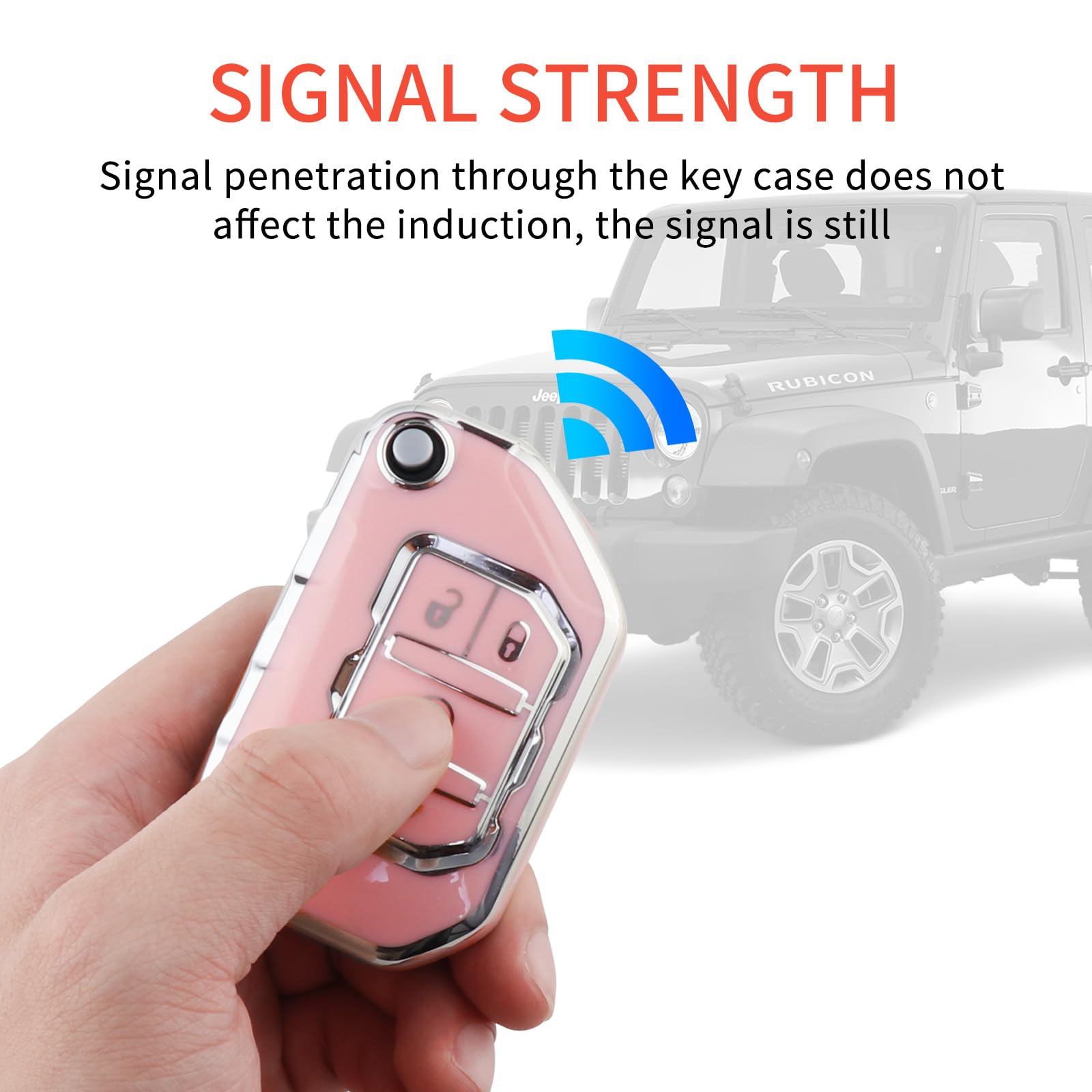 Pangpai Pink Key Fob Cover for Jeep, Soft TPU Key Case Protection with Bling Keychain Fit for 2018-2022 Jeep Gladiator Wrangler