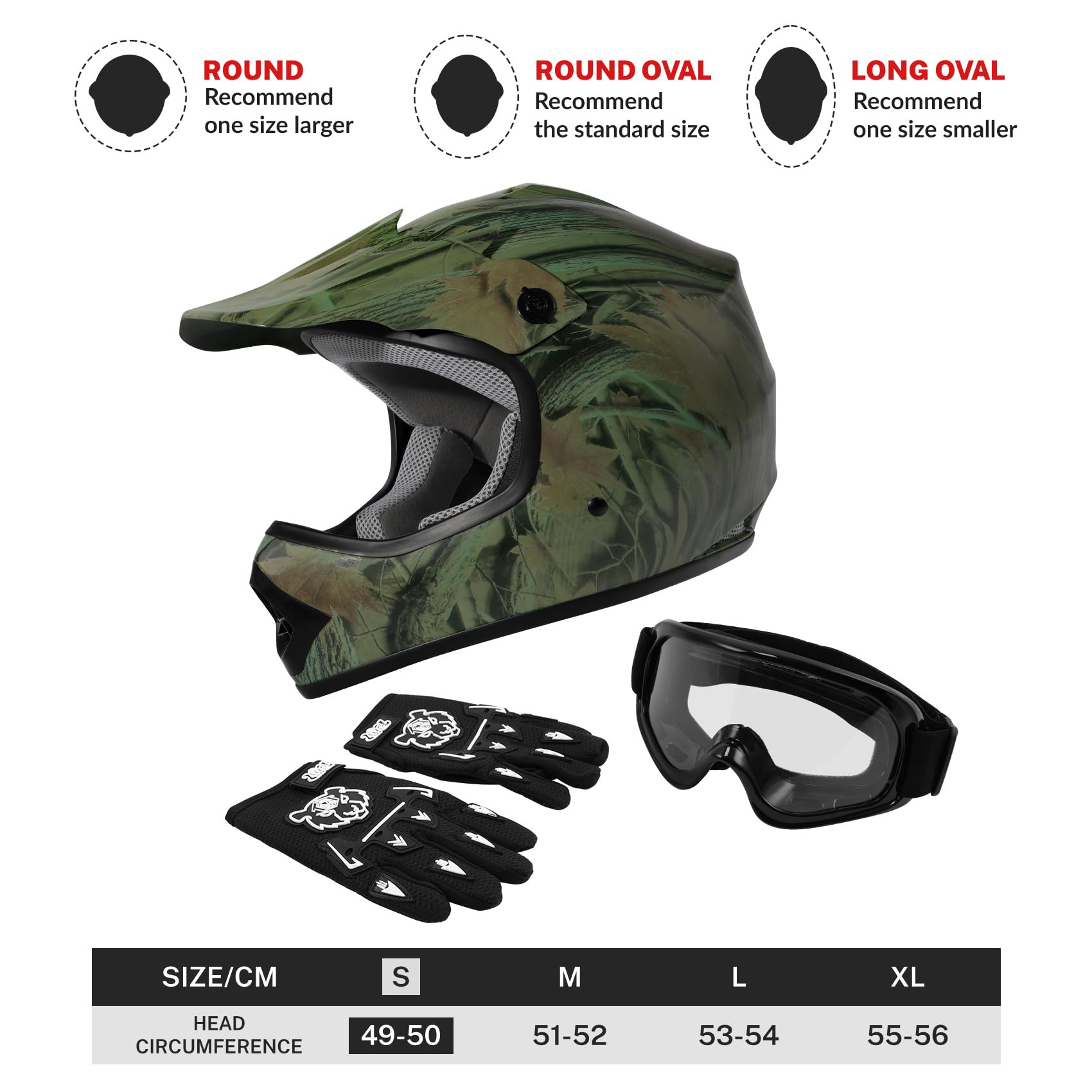 Tct-Motorparts Dot Youth Kids Motocross Atv Helmets Offroad Street Dirt Bike Go-Kart Bmx Mx Full Face Helmet Forest Samll Size