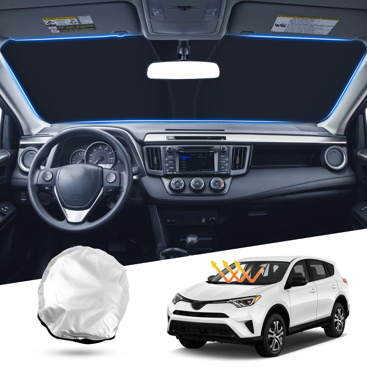 T Tgbros Windshield Sun Shade For Toyota Rav4 2013-2018 Accessories Foldable Sun Shield Front Window Sunshade Cover Sun Visor Co