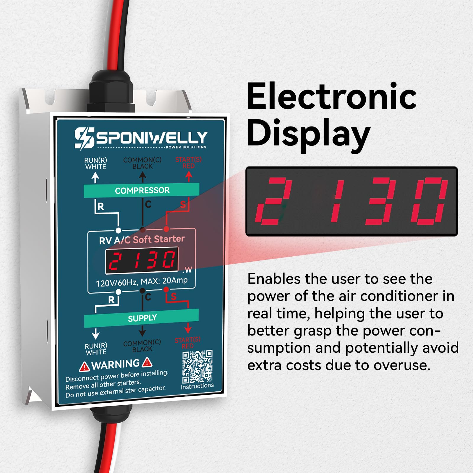 Sponiwelly RV30A Soft Start Kit for RV Air Conditioner, Blue, Rust Proof Metal, Easy Install, Uses 70% Less Power