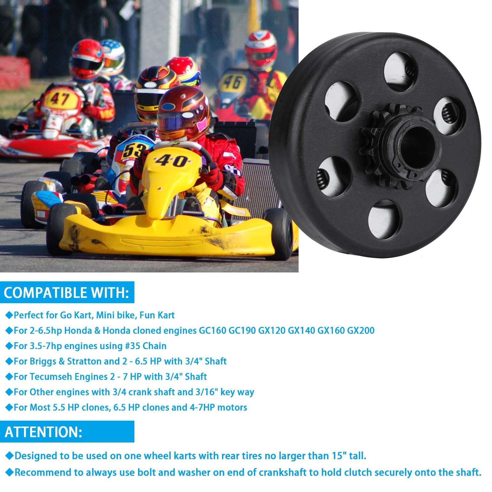 Youxmoto 3/4 Inch Bore 12T Go Kart Clutch For #35 Chain, Up To 6.5Hp 12 Tooth Predator 212 Centrifugal Clutch For Go Kart Mini B