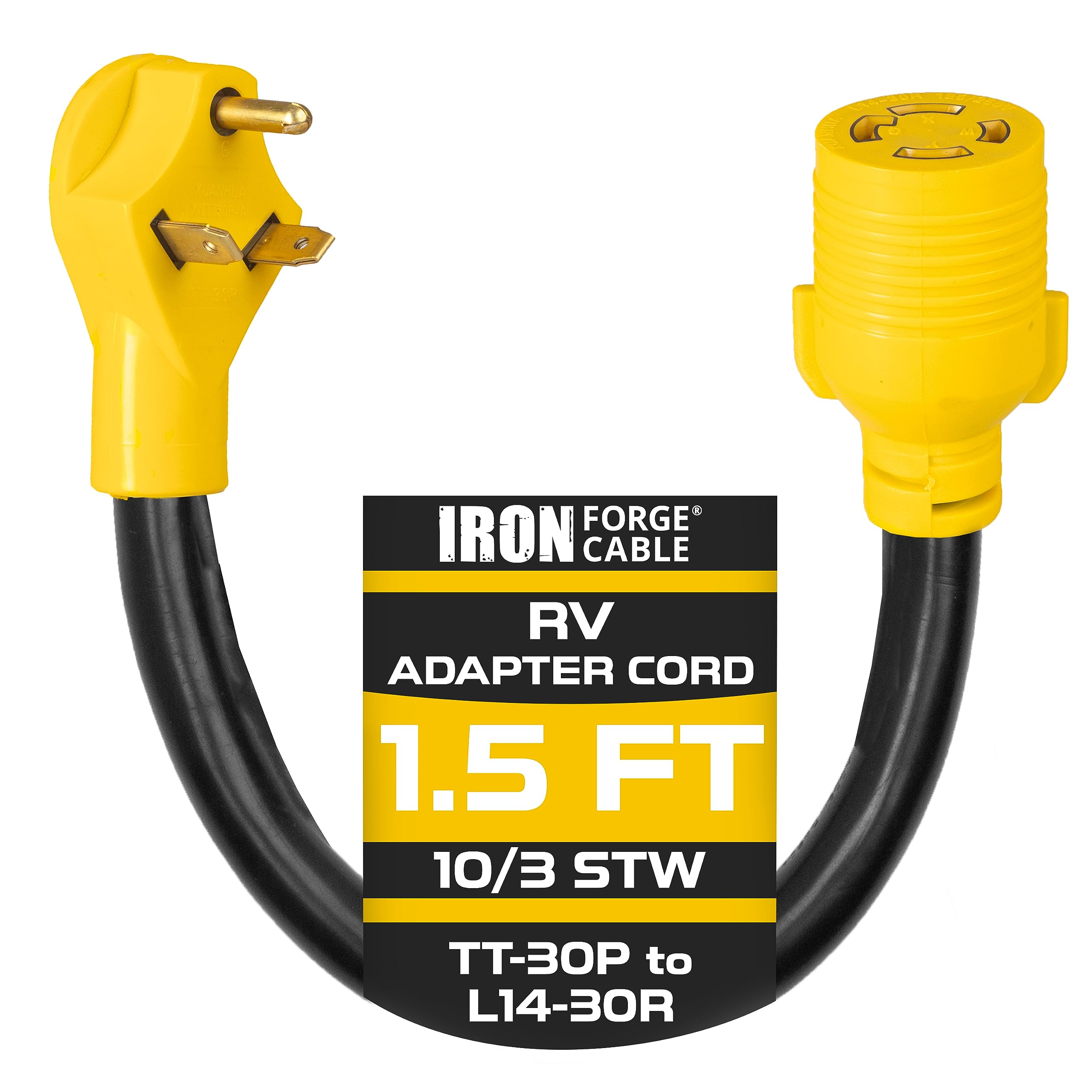 Iron Forge Cable 30 Amp Rv Plug, 30Amp Rv Electrical Adapter Power Cord, 1.5 Ft - 10/3 Stw Tt-30P Male Plug To L14-30R Female Re