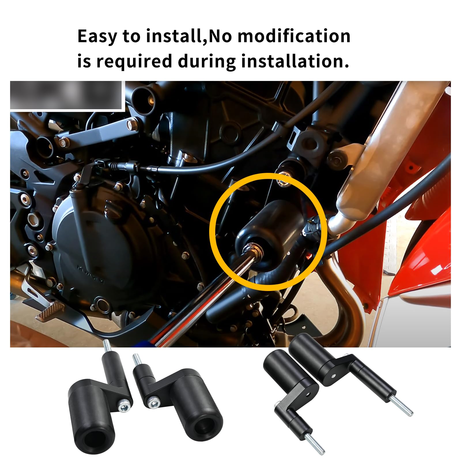 Vanshly No Cut Black Frame Sliders Fits Kawasaki Ninja 400 Z400 Z 400 2018 2019 2020 2021 2022 2023 Abs & Non Abs Models 750-4159