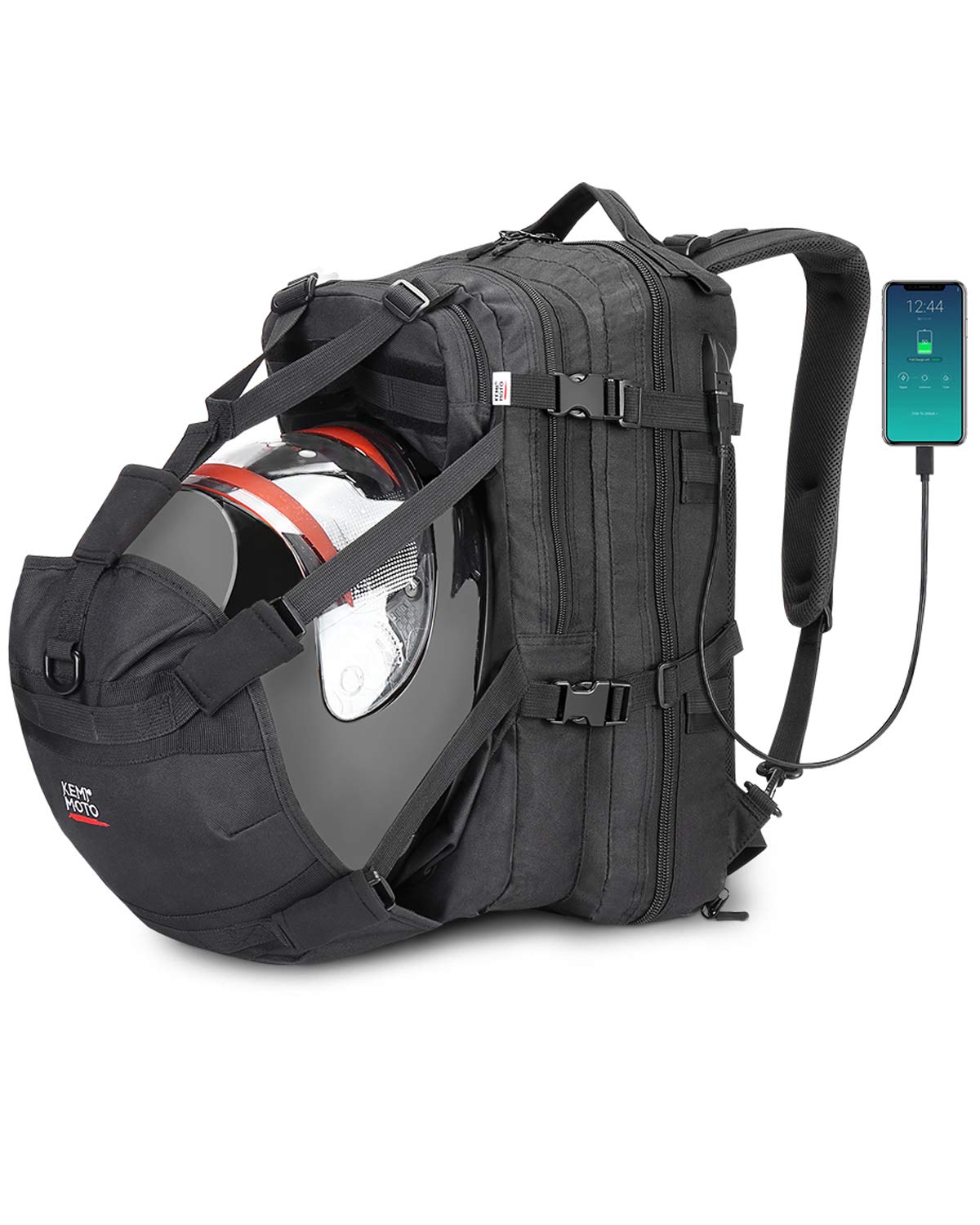 Kemimoto Motorcycle Helmet Backpack Bag For Men With Usb Charging Port, Waterproof, Rechargeable Large Capacity Riding Backpack,
