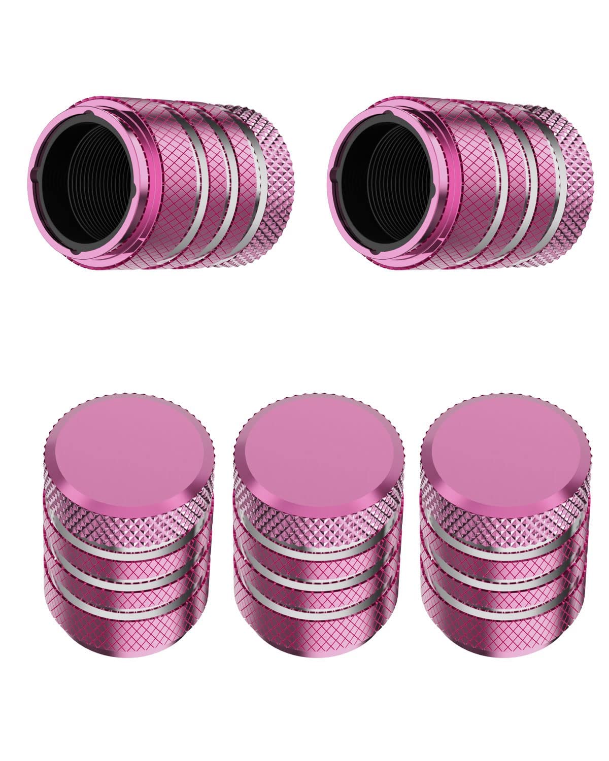 Tire Valve Stem Cap Cover - (5 Pack) Tire Air Caps Metal With Plastic Liner Corrosion Resistant Leak-Proof For Car Truck Motorcycle Suv And Bike Pink