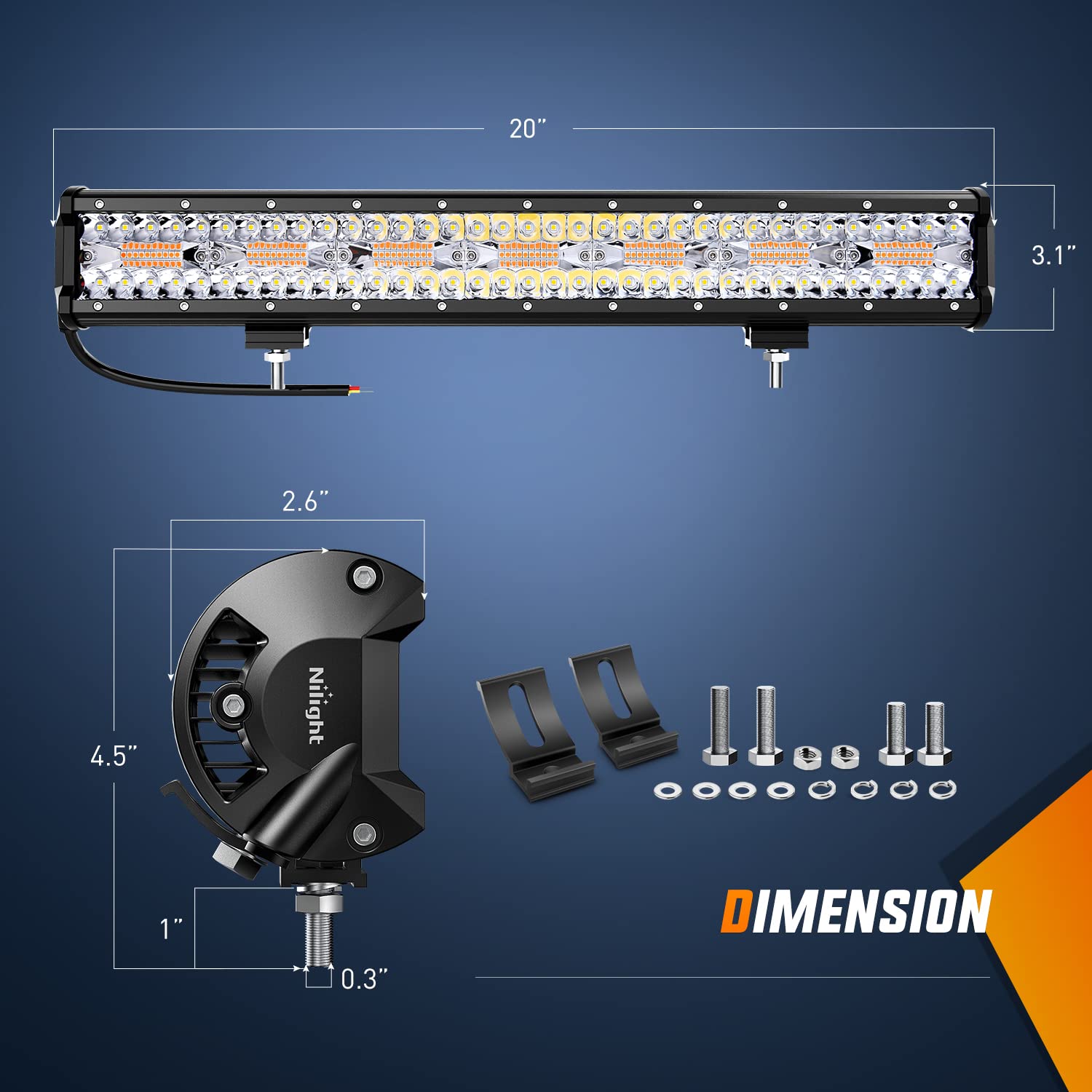 Nilight 20Inch 420W Led Light Bar Spot Flood Amber White Strobe 6 Modes With Memory Function Off-Road Truck Car Atv Suv Cabin Bo