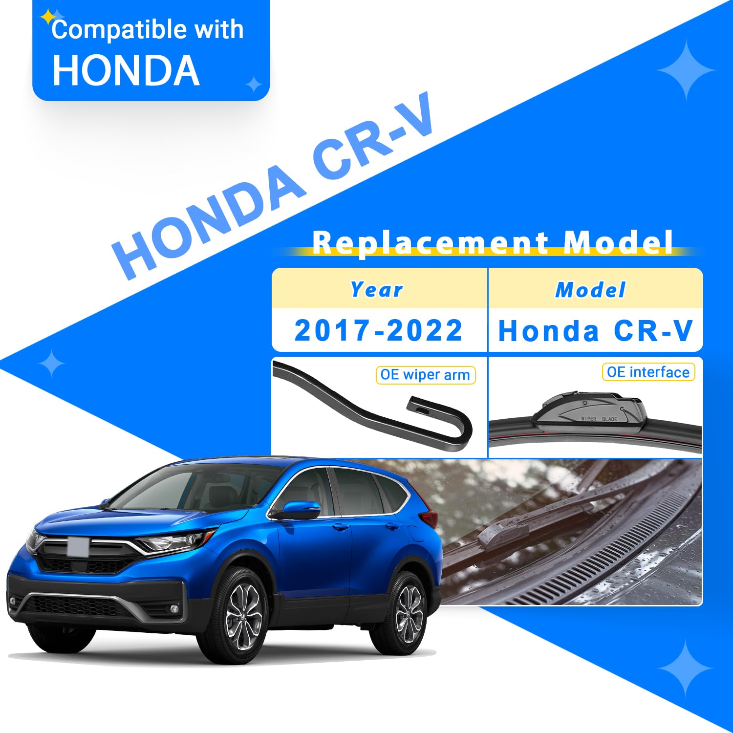 Raintok Windshield Wiper Blades Replacement For Honda Crv Cr-V 2017 2018 2019 2020 2021 2022 Original Factory Quality Front Rear