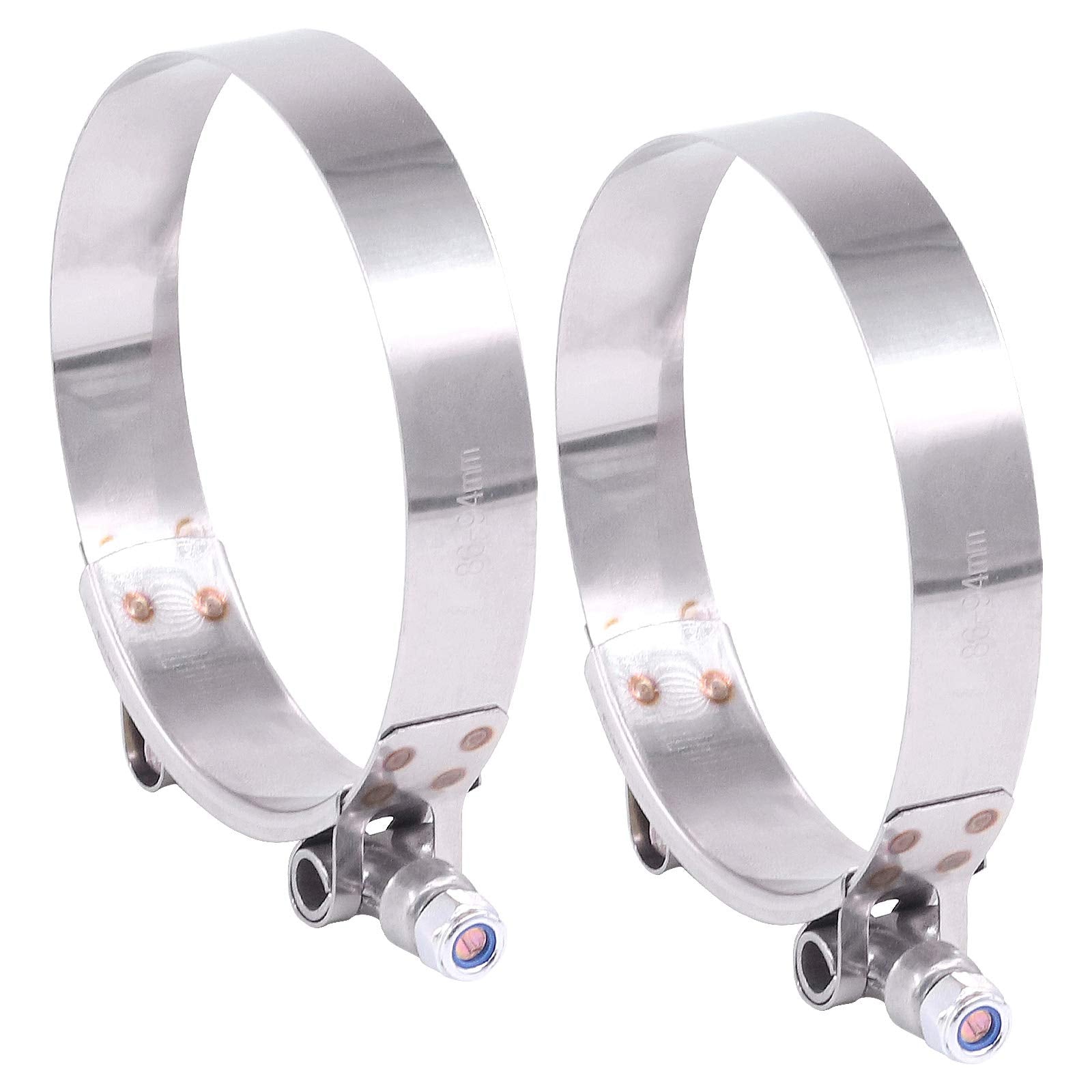 Hilitchi 2Pcs Stainless Steel T-Bolt Clamps With Rounded Band Edges Heavy Duty Turbo Intake Intercooler Clamp (86-94Mm) For 3 1/