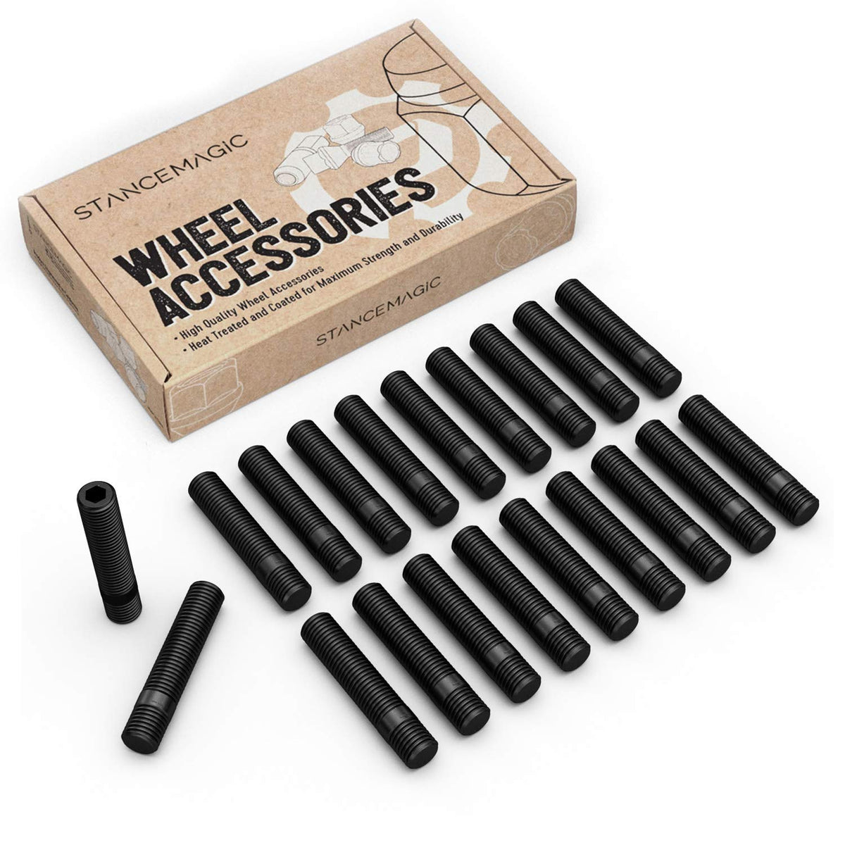 20Pcs Extended Black Wheel Stud Conversion - 12X1.5 To 12X1.5, 80Mm Total Length, 63Mm Shank Length - Compatible With Bmw Vehicl