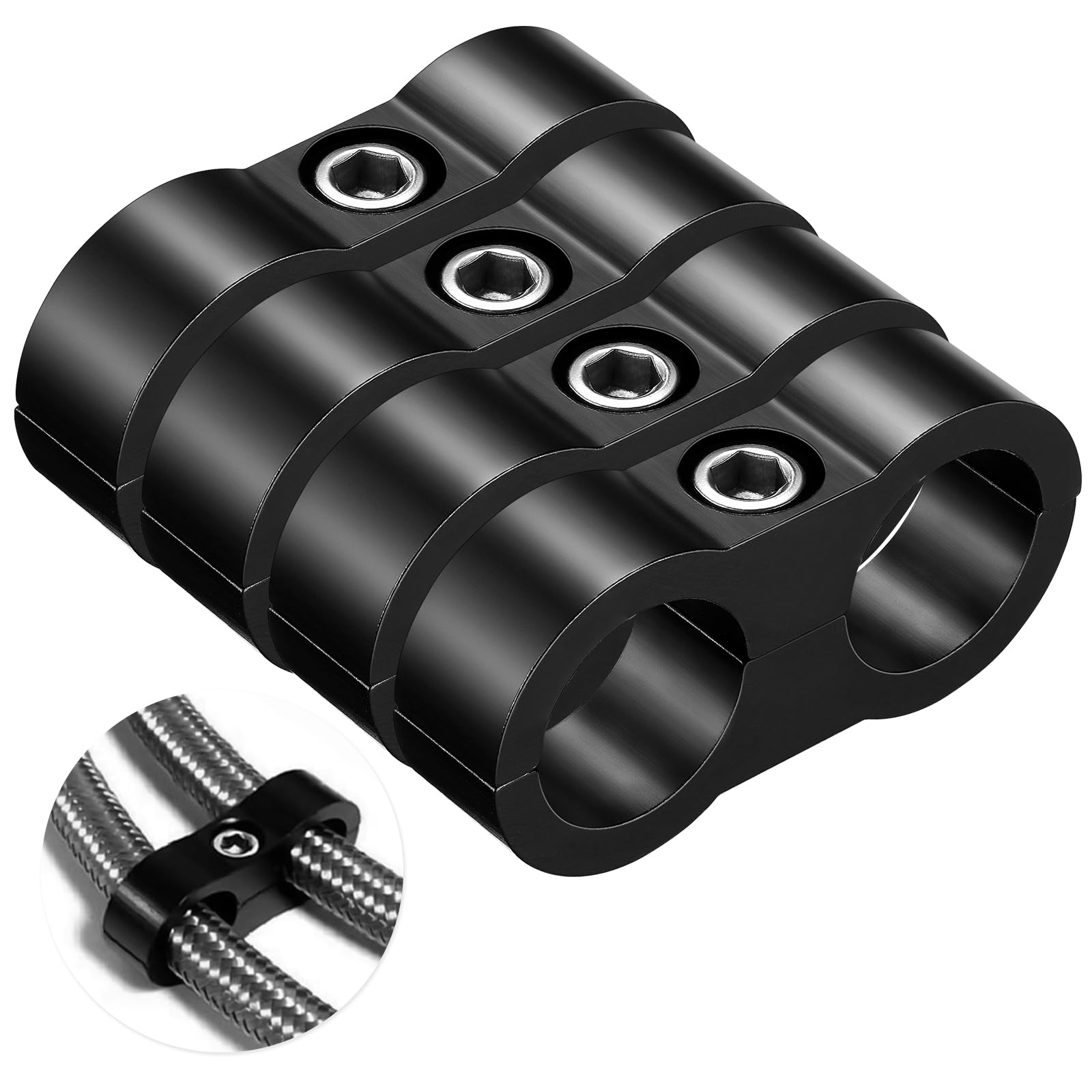 -10An Hose Separator Clamp - Fuel Line Mounting Clamps,Aluminum Hose Fitting Adapter, Great For 5/8 Fuel Hose, Oil Line, Brake Line, Water Pipe And Gas Line,4Pcs/Pack,Black