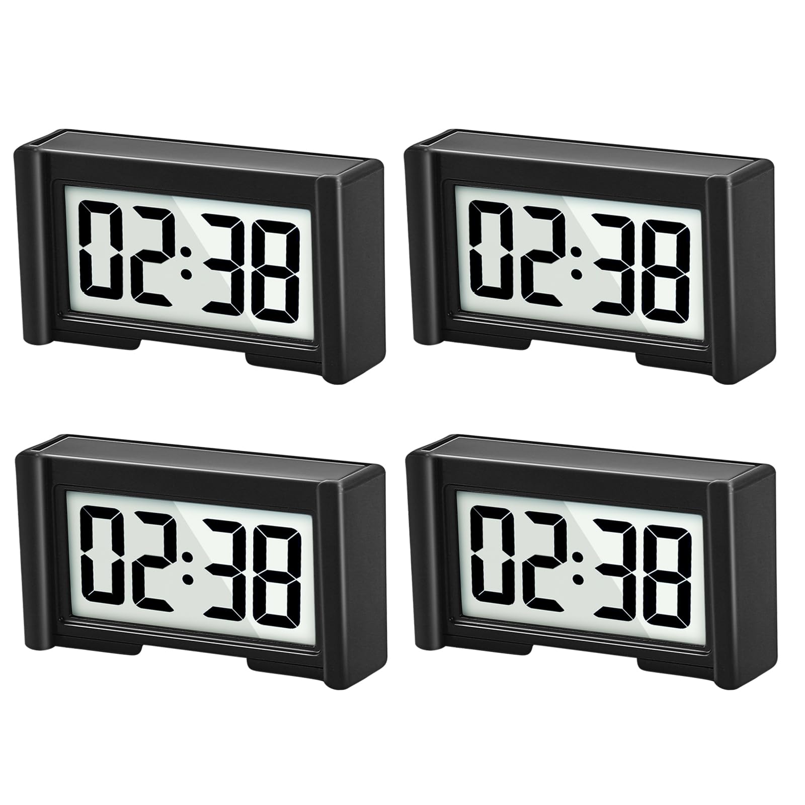 Youngfly 4Pcs Small Digital Clock, Vehicle Adhesive Clock With Jumbo Lcd Time & Day Display, Mini Car Dashboard Clock Battery Op