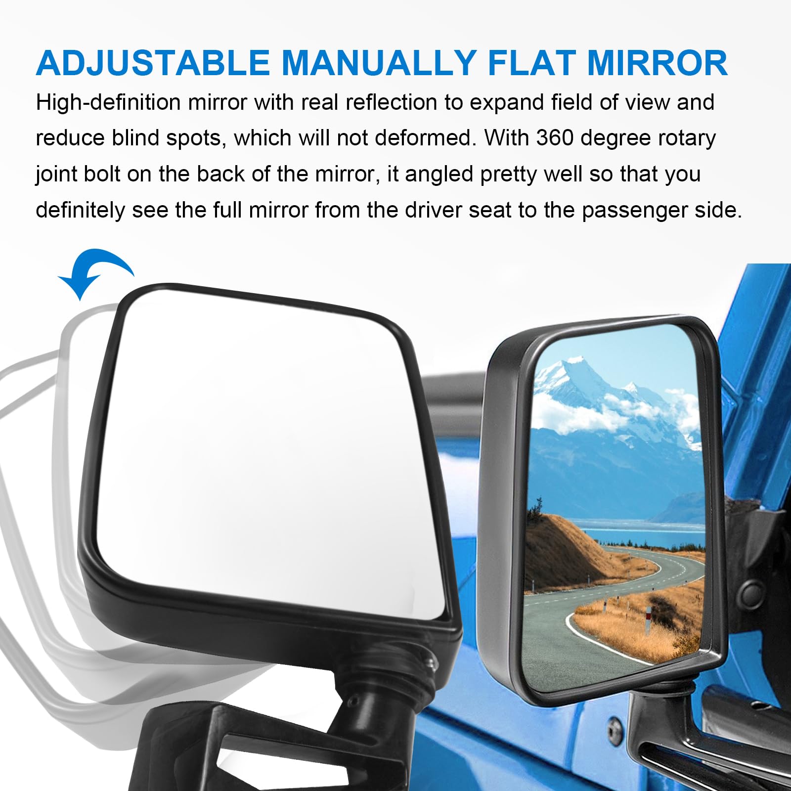 JDMSPEED Driver Side View Mirrors with Black Cover Compatible with 1987-2002 Jeep Wrangler Manual Folding No Heated Replace# CH1