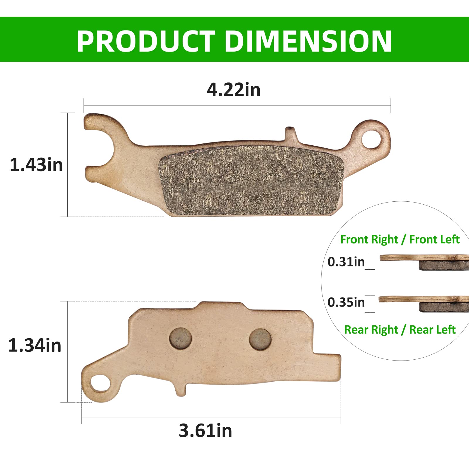 Front & Rear Brake Pads Sintered for Yamaha Grizzly 550 Grizzly 700 YFM550 YFM700, OEM# 3B4-W0045-00-00 3B4-W0045-10-00