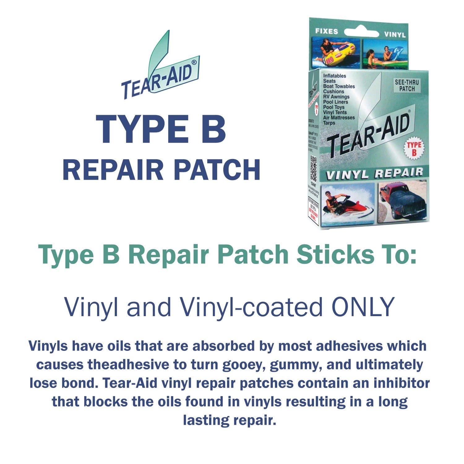 Tear-Aid Vinyl Repair Patch Kit 3 '' X 12 '' 7/8 '' X 7/8 '' 1-3/8 '' X 1-3/8 '' Type B Green